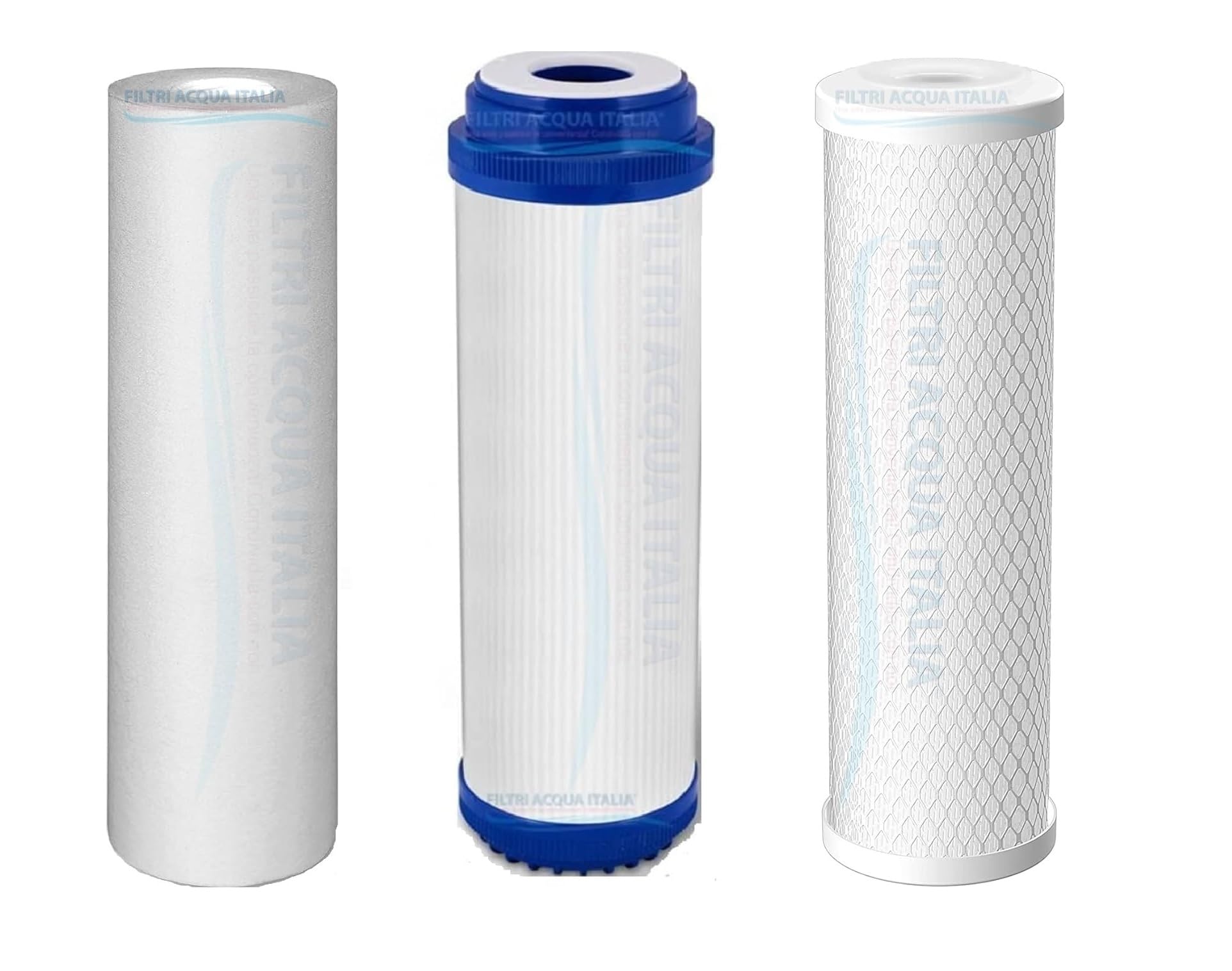 Kit Filtri Acqua 3 Stadi per Osmosi Inversa Depuratore Acqua domestico standard da 10" Filtri Acqua Italia® Set 6 pz.