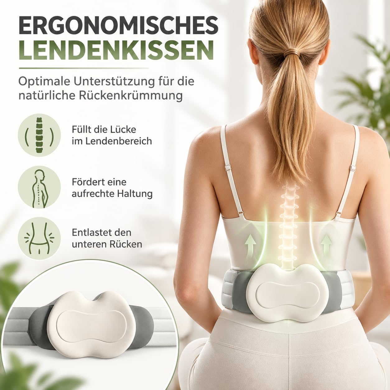 Cuscino lombare, supporto lombare con cintura regolabile, cuscino lombare ergonomico in memory foam, supporto per la schiena per letto, divano, sedia, auto e sedia da ufficio