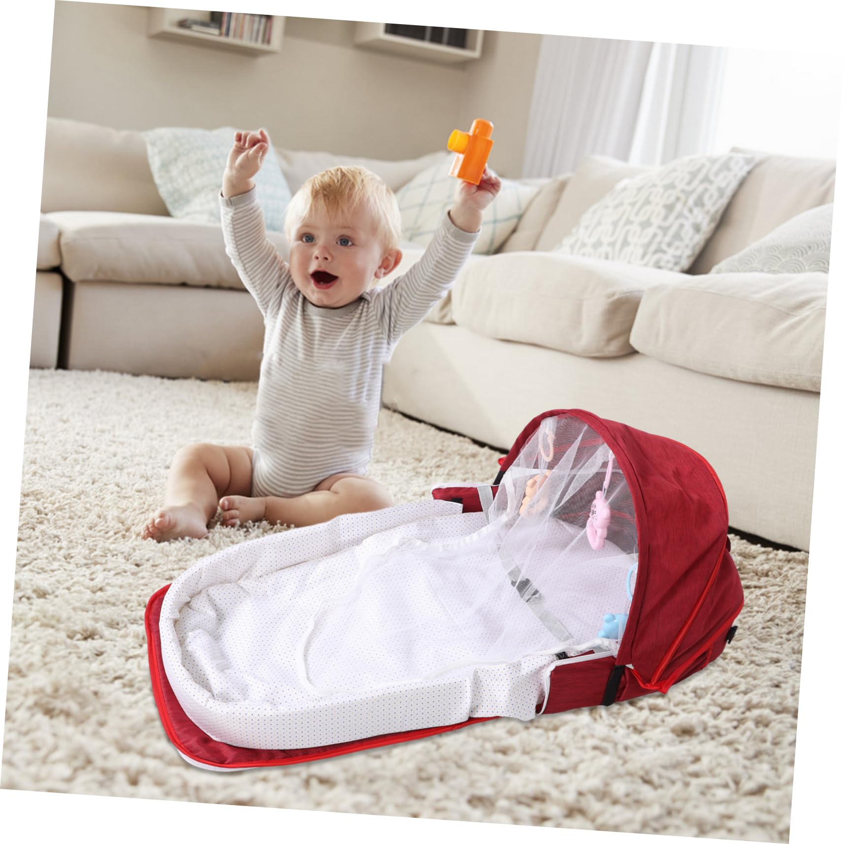 DECHOUS Berceau Pliant Portable pour Bébé avec Moustiquaire et Auvent, Tissu Lin Léger et Coton Pp, Paquet de Transport Inclus, pour Voyager en Plein Air