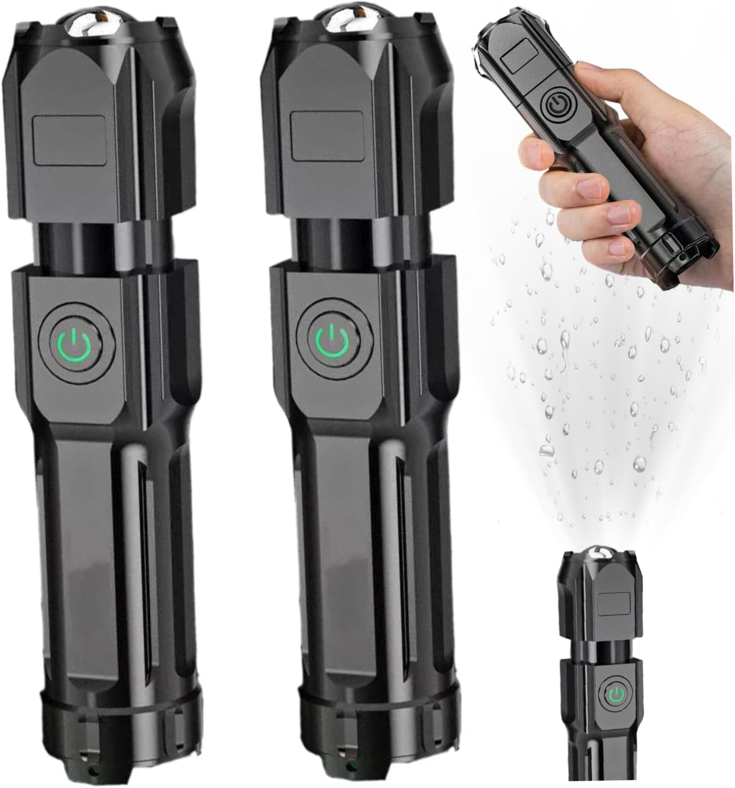 NIDONE 2PCS Flashlights High Lumen Waterproof Long-Range LED Flashlight with Telescopic Zoom 3 Bright Mode Flashlight Long-Lasting Rechargeable Flashlights for Hiking & Camping