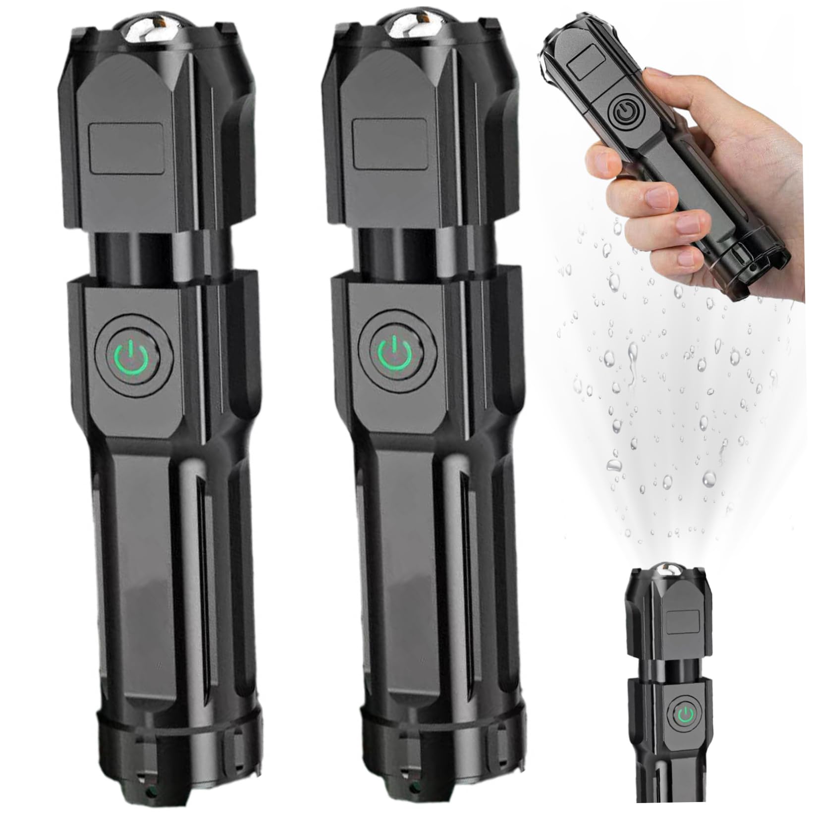NIDONE 2PCS Flashlights High Lumen Waterproof Long-Range LED Flashlight with Telescopic Zoom 3 Bright Mode Flashlight Long-Lasting Rechargeable Flashlights for Hiking & Camping