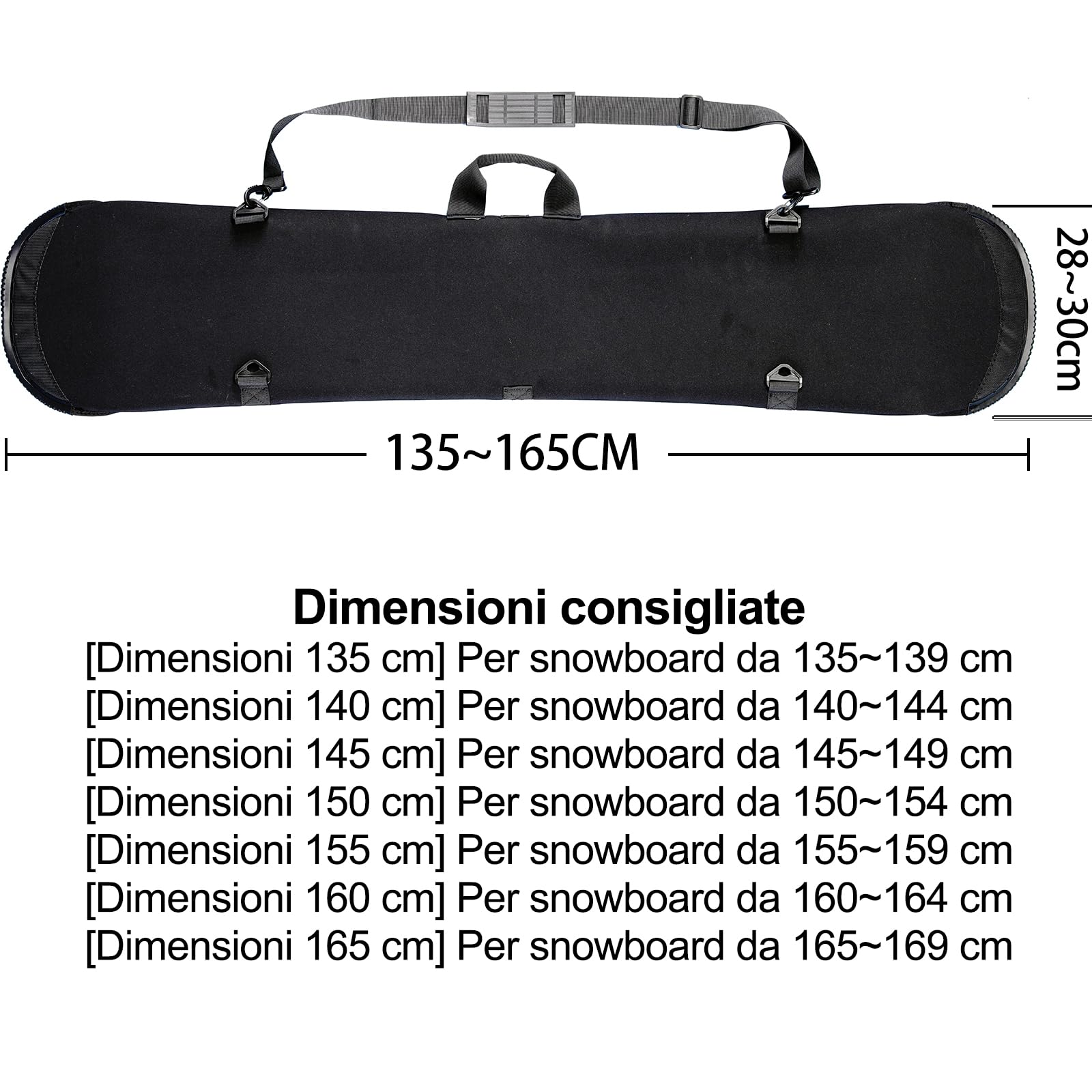Custodia snowboard,sacca porta snowboard, borsa bag morbida regolabile con tracolla, con attacchi