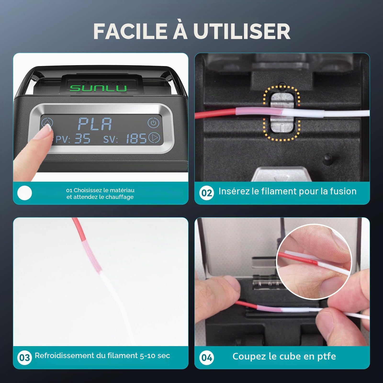 Filament Connecteur avec 200 Tubes PTFE, SUNLU Filament Connector pour Imprimante 3d Filaments 1,75mm, Episseur de Filaments Compatible avec PLA PETG TPU ABS PA Nylon