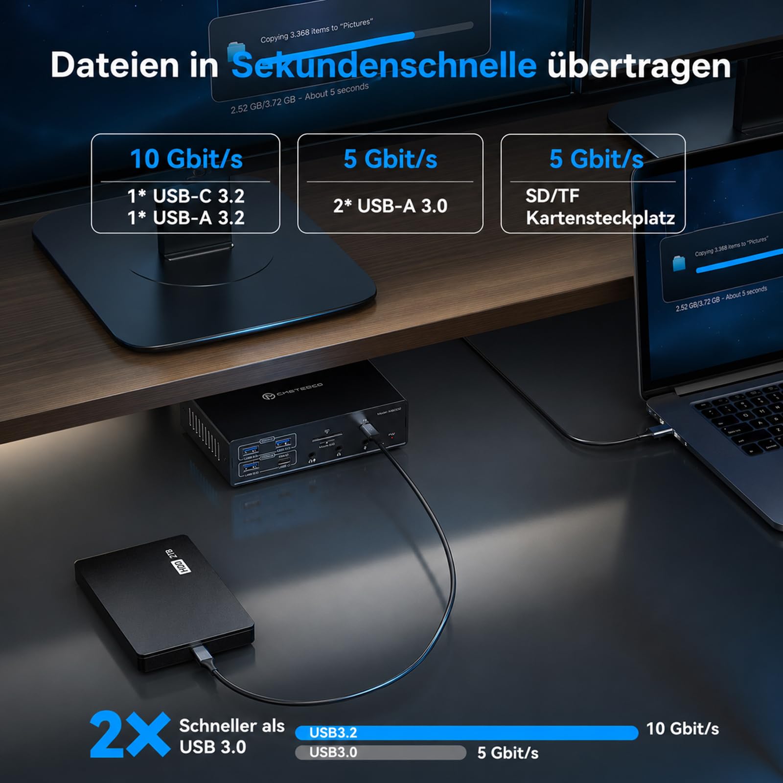USB C Docking Station 3 Monitore mit DisplayLink, Triple 4K@60Hz Dockingstation für MacBook Pro/Air M5 M4 M3 M2 M1 & Windows Laptop, 19-in-1 USB-C Dock mit 2 HDMI 2 DisplayPort, 100W PD, USB 3.2