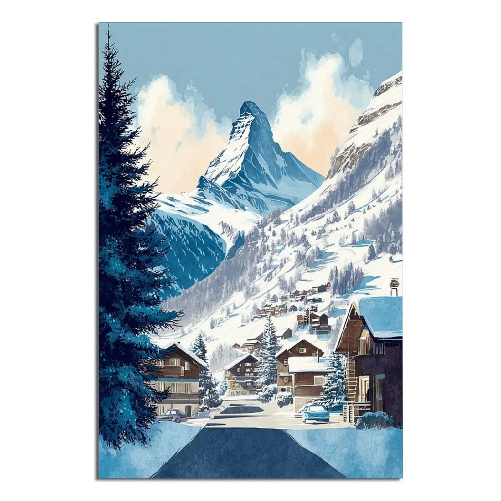 iPuzou Zermatt Ski Posters 20x30inch(50x75cm) Vintage Watercolor Canvas Art