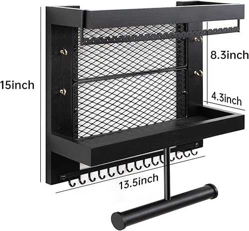 Miniatura 4 de Pinzoveco Organizador de joyas colgante montado en la pared con soporte organizador de joyas de pared para collares, pulsera, aretes, anillo (negro)