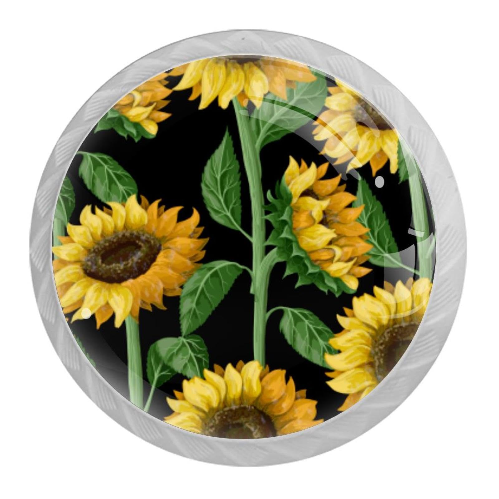 Tqmspg 4 Pieces Drawer Pulls Yellow Sunflowers Door Knobs Dresser Handles for Kitchen Wardrobe Cupboard Hardware Furniture