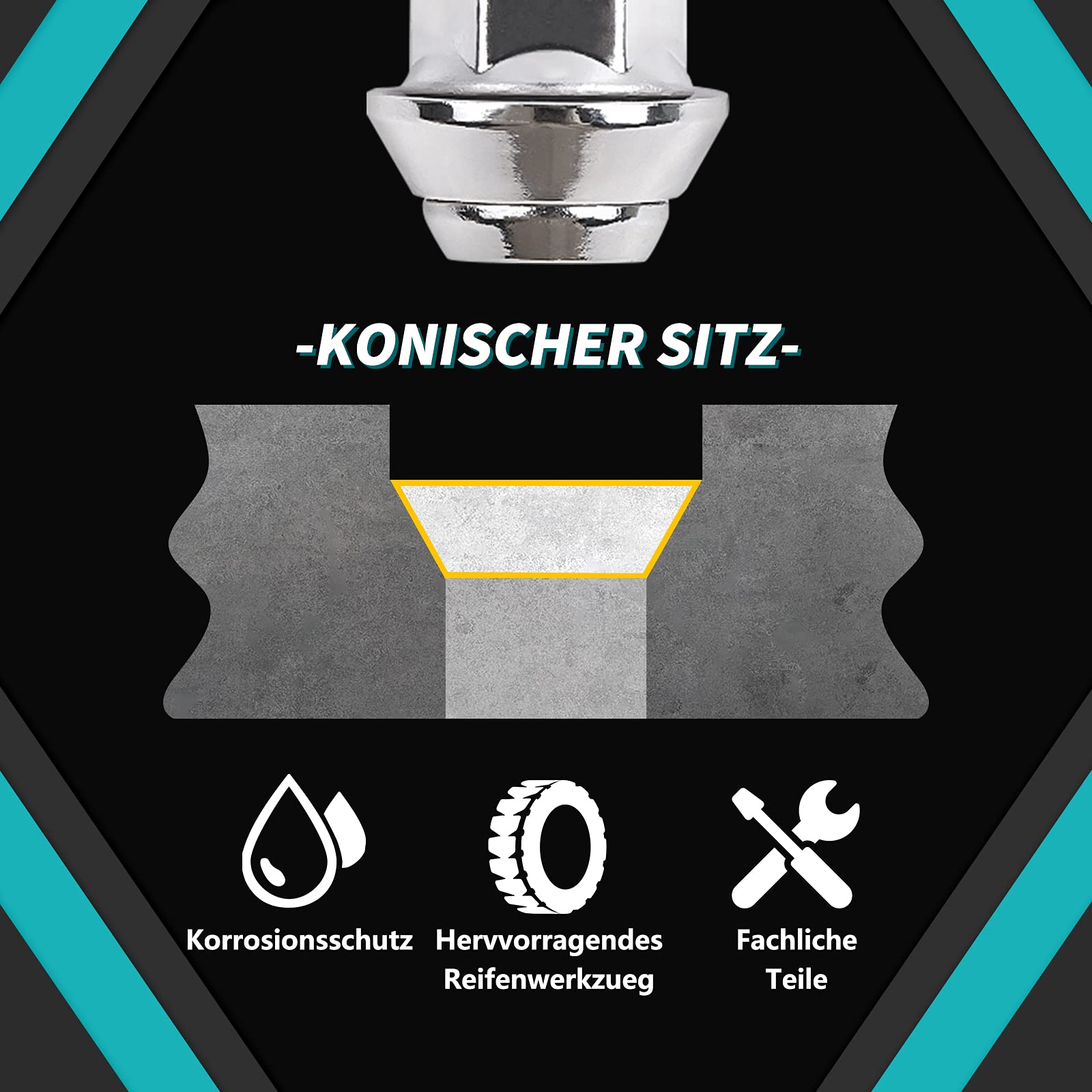 ZOFFI Écrous de roue M12 x 1,5 de rechange pour Ford Fiesta Focus Fusion Aftermarket - 20 pièces de siège conique chromé, écrous hexagonaux de 19 mm