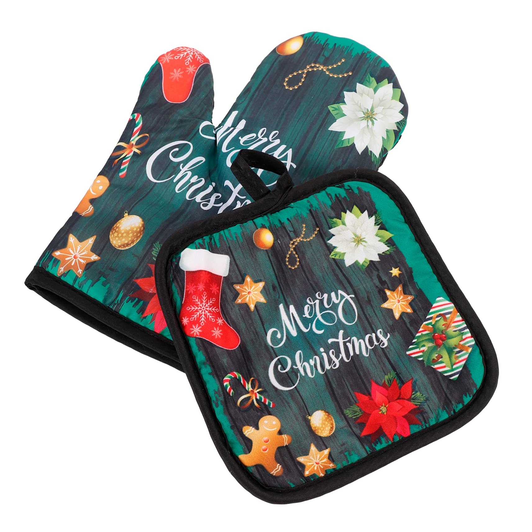 Cabilock 2juegos Guantes y Alfombrillas para Horno Antideslizantes Manteles Individuales para Mesa Navideña Mitones Resistentes al Calor para Cocinar