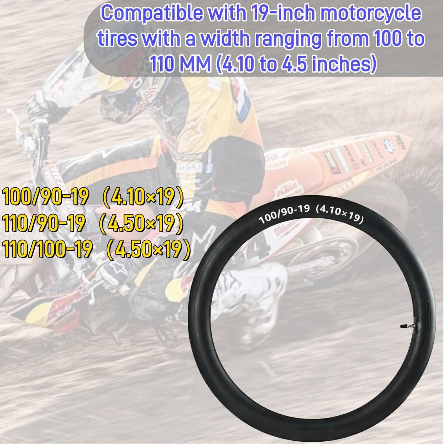 100/90-19 (4.10 x 19) 高耐久オートバイチューブ 19インチ ダートバイク ブチルチューブ 4.50~19タイヤ