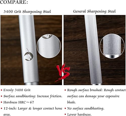 Miniatura 4 de HIDAMOS Afilador de cuchillos plano con mango de madera de 12 pulgadas, varilla de afilado de acero para cuchillos de cocina, varilla de afilado de