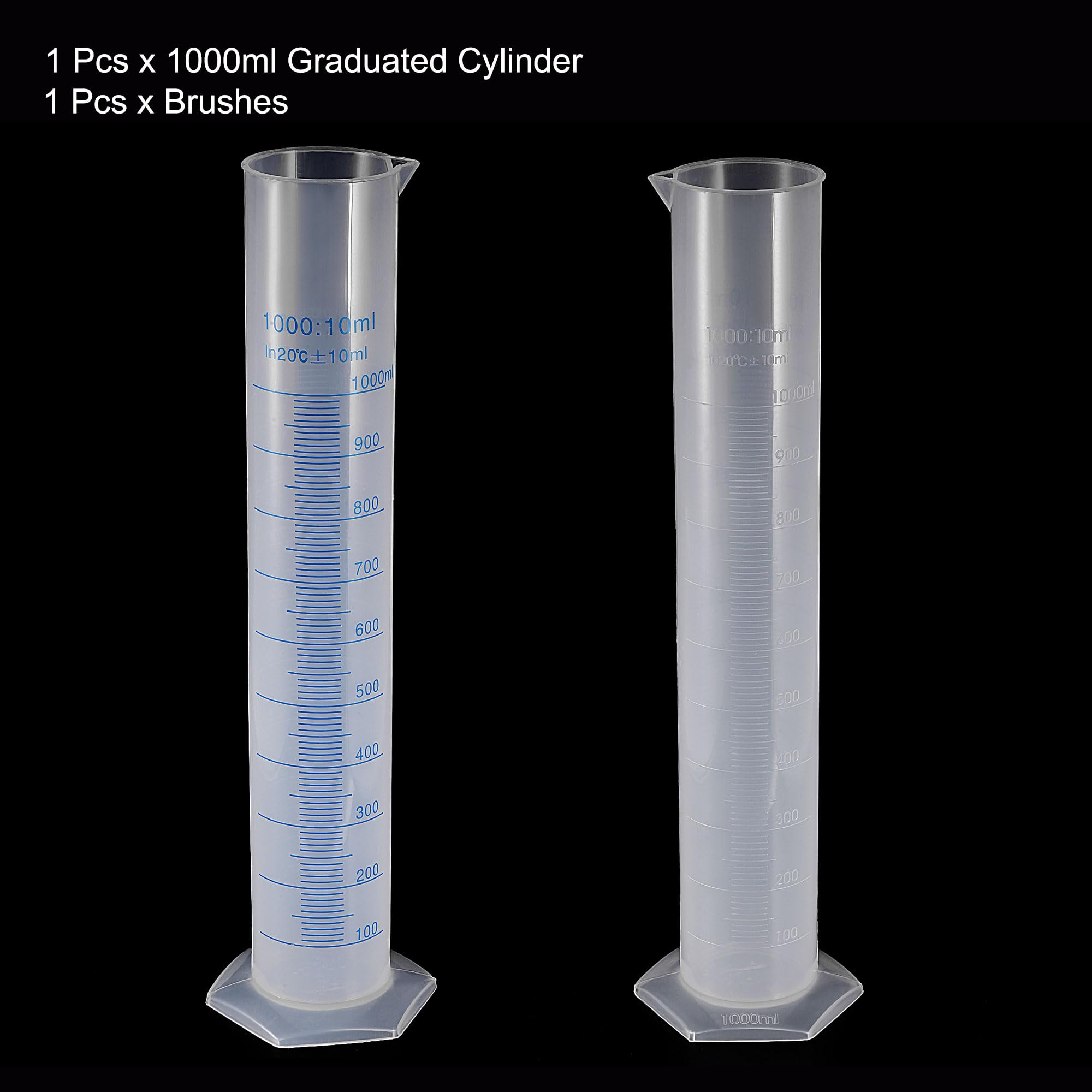sourcing map Plástico Graduado Cilindro, 1000ml Medidor Cilindro con 1 Cepillo, 2en1 Juego para Ciencia Laboratorio