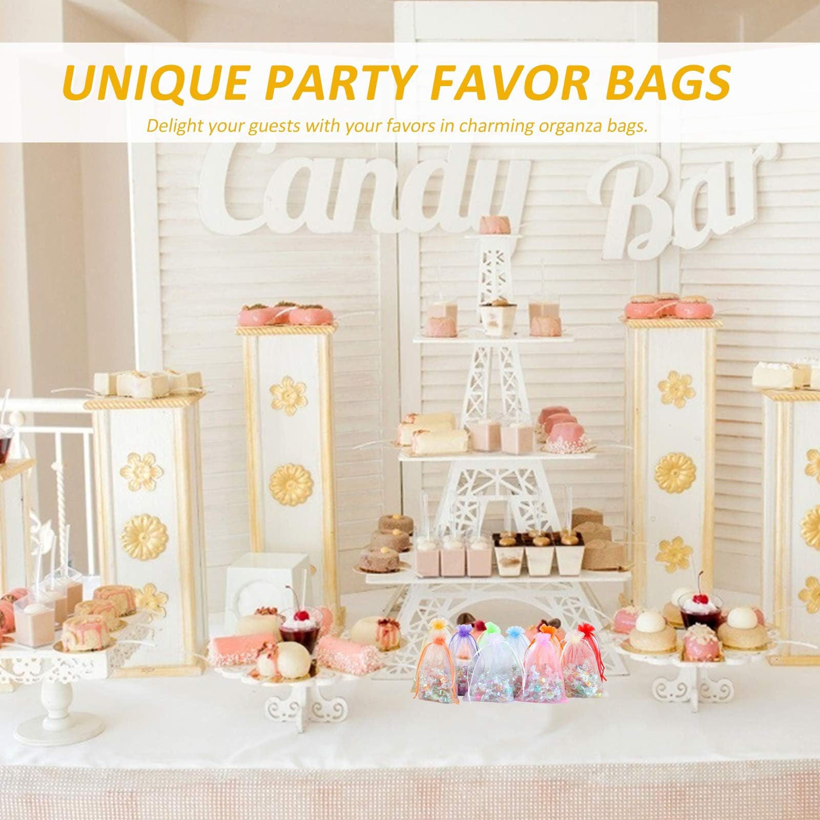 Angooni 200PCS Sheer Organza Gift Bags with Drawstring, 4x6 Inch Jewelry Pouches for Weddings, Parties, and Festivals (10 Colors)