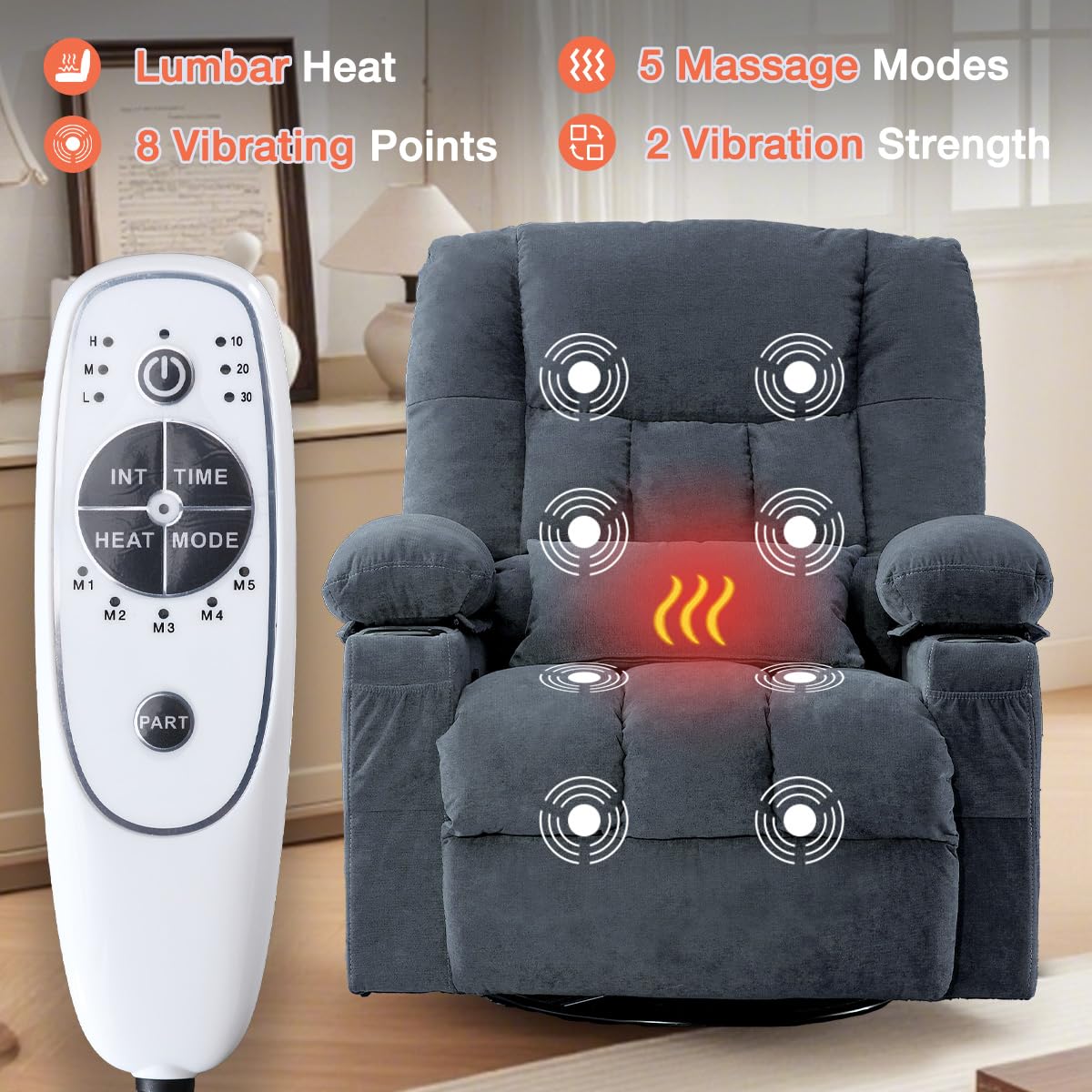 MAHOMICO Recliner Chair with Cup Holders for Living Room Single Seat Manual Oversized Recliner with Ergonomic, Side Pocket for Adult view 3