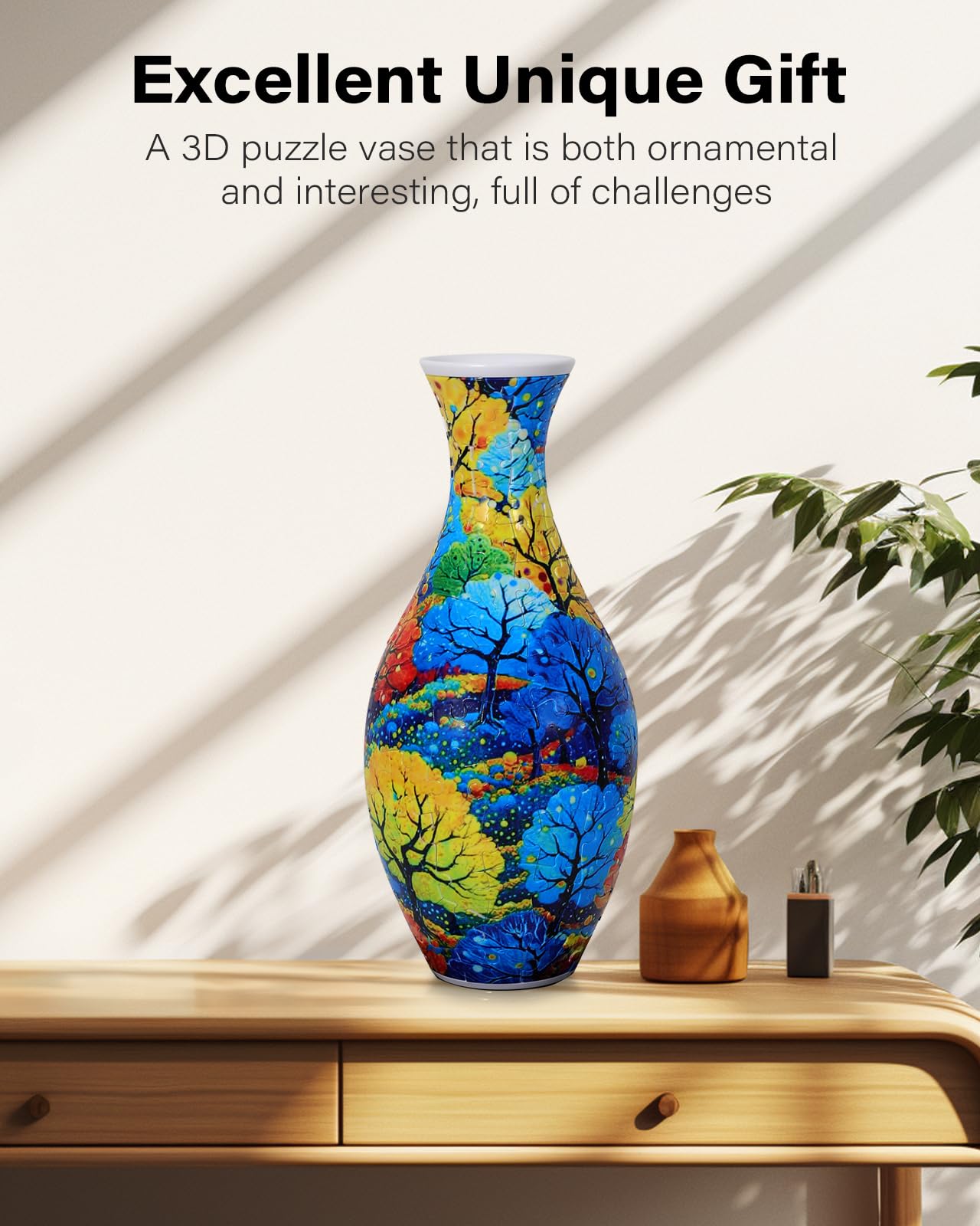 Rompecabezas 3D para adultos, 160 piezas de jarrón de rompecabezas 3D para flores, artes y manualidades únicas para adultos, regalos únicos de advertencia para mujeres y hombres, jarrón de 3