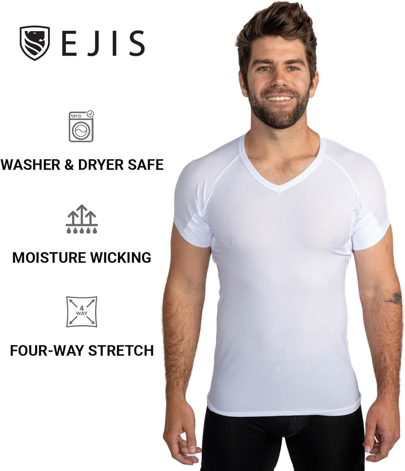 Ejis Men’s Ultra Breathable V Neck Sweatproof Undershirt, Anti-Odor with Underarm Sweat Pads, Quick Dry Mens Undershirts