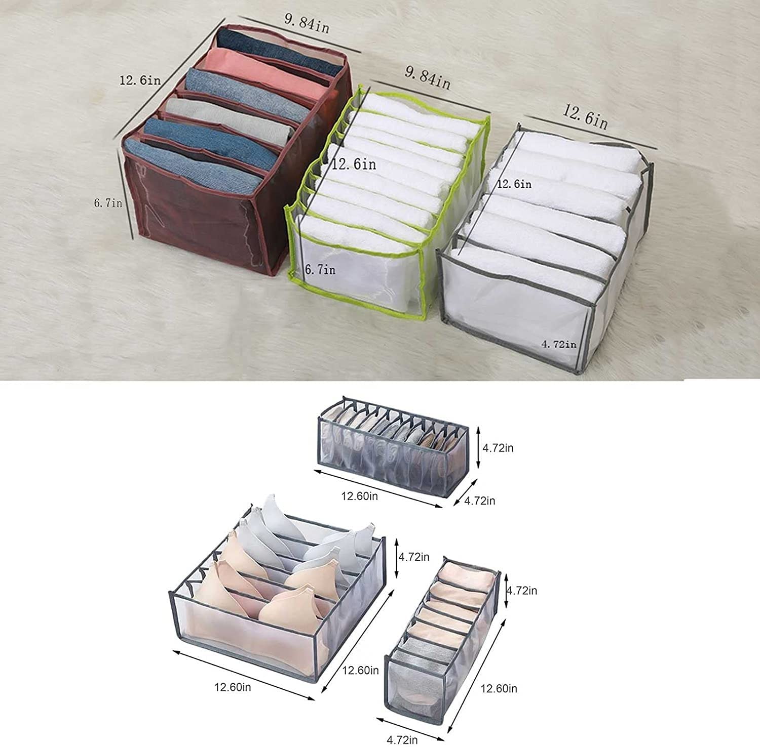 6 Pezzi Scatola di Separazione della Maglia dei Vestiti del Cassetto Vano Portaoggetti per Jeans Divisori per Cassetti Pieghevoli per Vestiti Jeans Calze Reggiseno Biancheria Intima