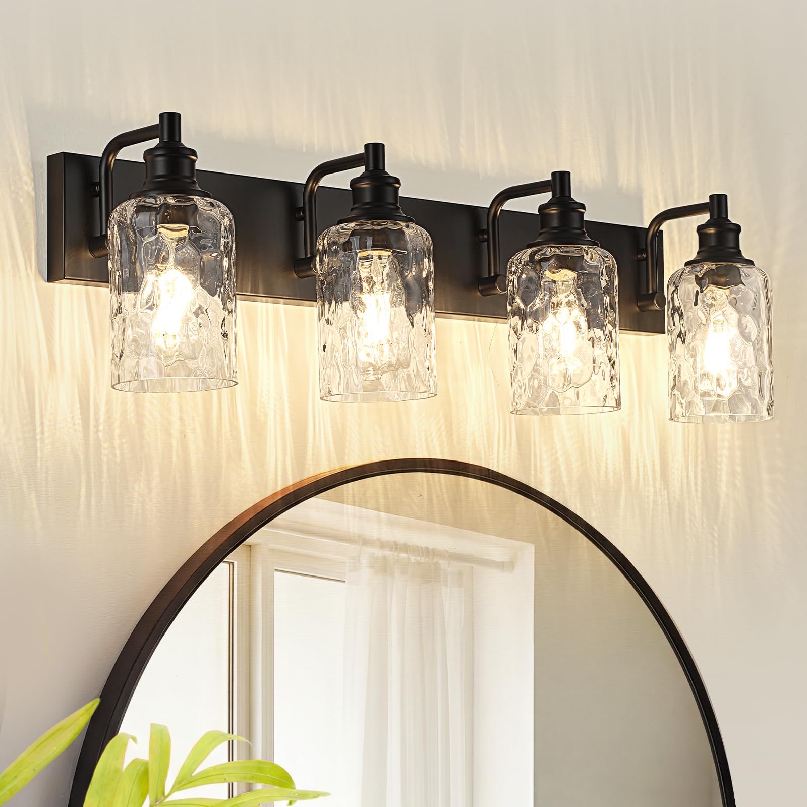 View 1 of **ONLY HAS 1 OF THE 4 GLASS PIECES** AMRUIPO Black Vanity Lights, 4 Lights