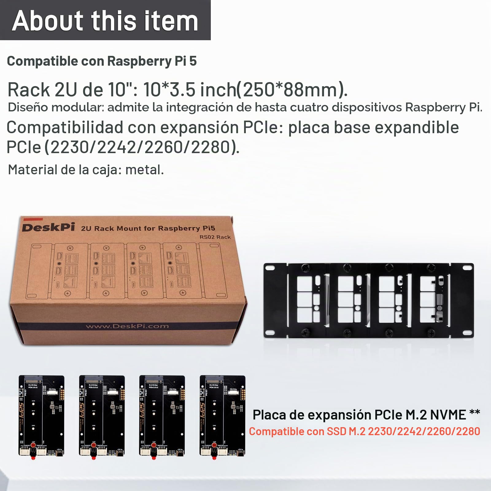 GeeekPi 10 Inch 2U Rackmount for Raspberry Pi 5, with 4 PCS PCIe to M.2 NVMe SSD Adapters, Holds up to 4 Raspberry Pi 5 Boards, Compatible with DeskPi RackMate T1/T0/T2/10 Inch Server Rack
