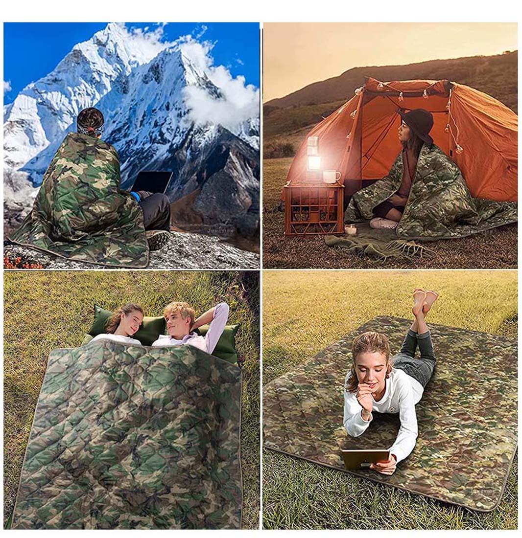 Poncho Liner Camouflage, Couverture imperméable imperméable pour Camping - Isolation Thermique - avec Sac de Transport de Compression - pour randonnée, Survie,CP Camo