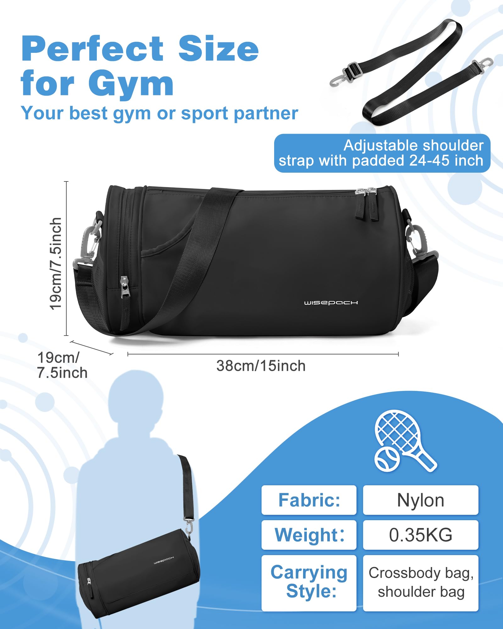 Bolsa de gimnasio, a2-Negro, Small, Bolsa de gimnasio