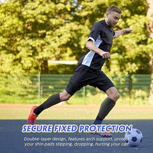 Miniatura 7 de Espinilleras de fútbol, 4 pares de espinilleras flexibles de fútbol para piernas, soporte de rendimiento de poliéster con bolsillo para deportes de