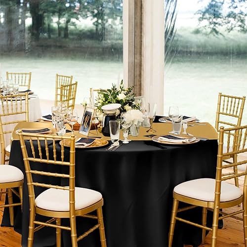 Miniatura 6 de Tudomro Juego de 8 manteles redondos de plástico y camino de mesa de satén de 12 x 108 pulgadas, manteles redondos de 84 pulgadas para fiestas,