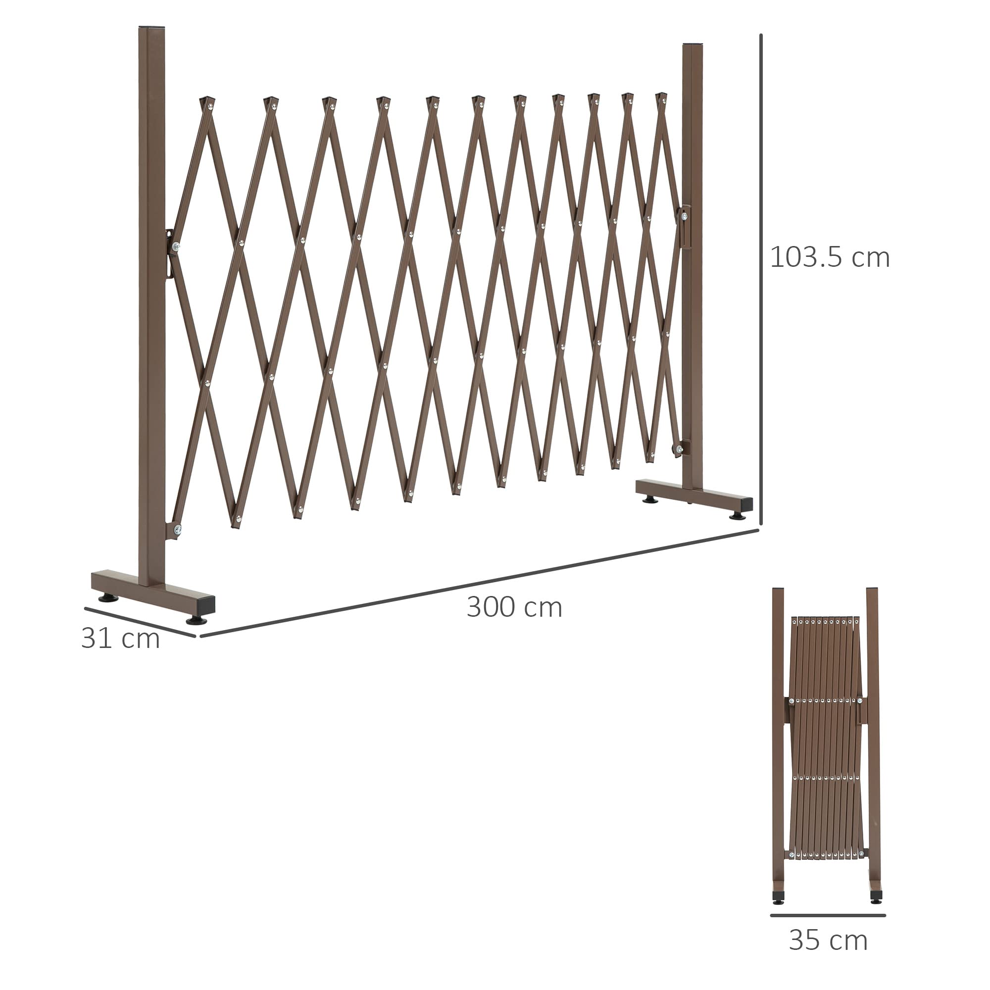 Outsunny Recinzione per Giardino a Larghezza Regolabile, Griglia Estensibile per Giardino Multiuso in Metallo e Alluminio, 300x31x103.5 cm, Caffè Scuro