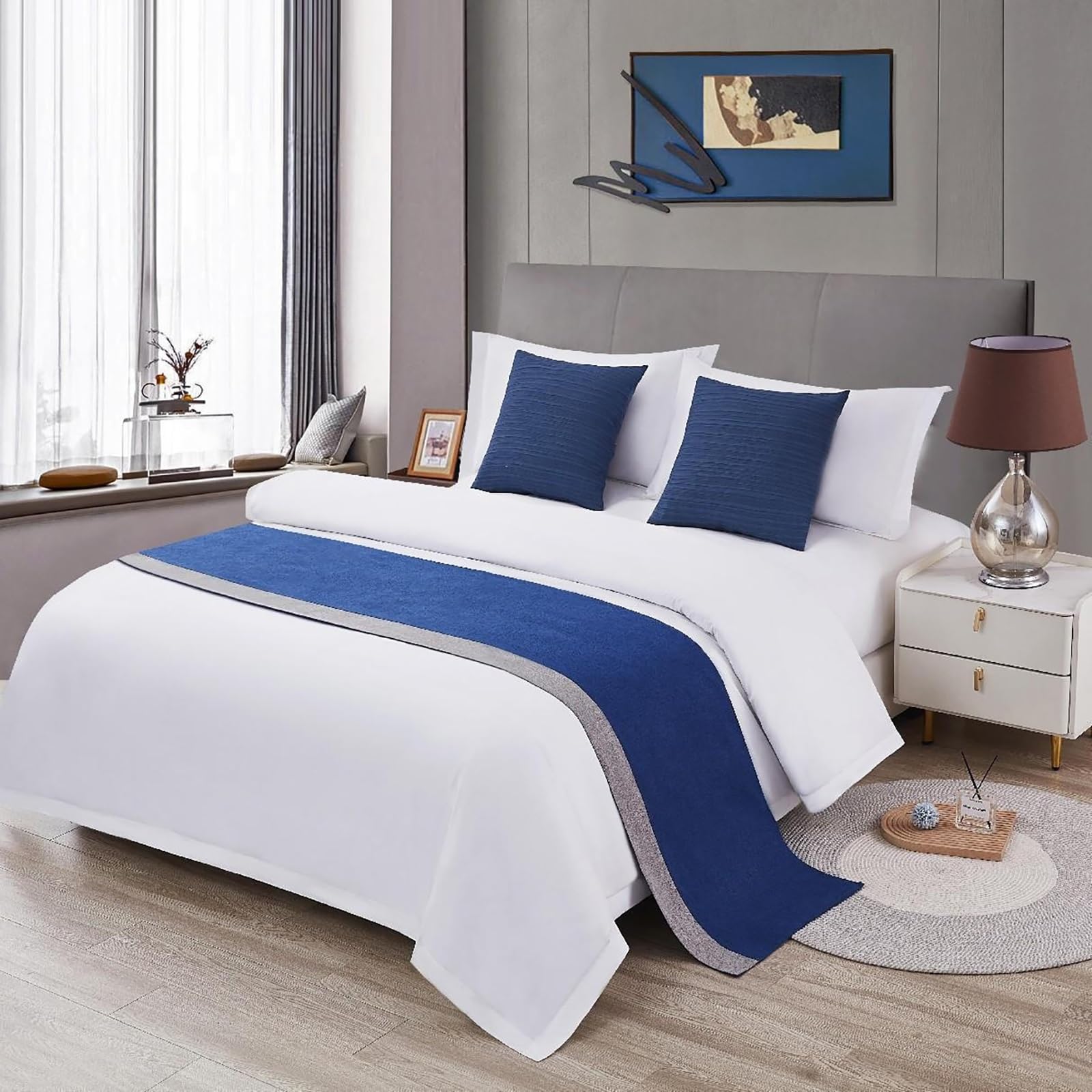 VNVFJKLO bed runner, Bed Runner Scarf Bicolor Splicing Runners King Size Cotton Hemp Bedding Scarves Protection For Bedroom Hotel Wedding Room Bedspread For Foot Of(H,50 * 240cm for 180cm Bed)