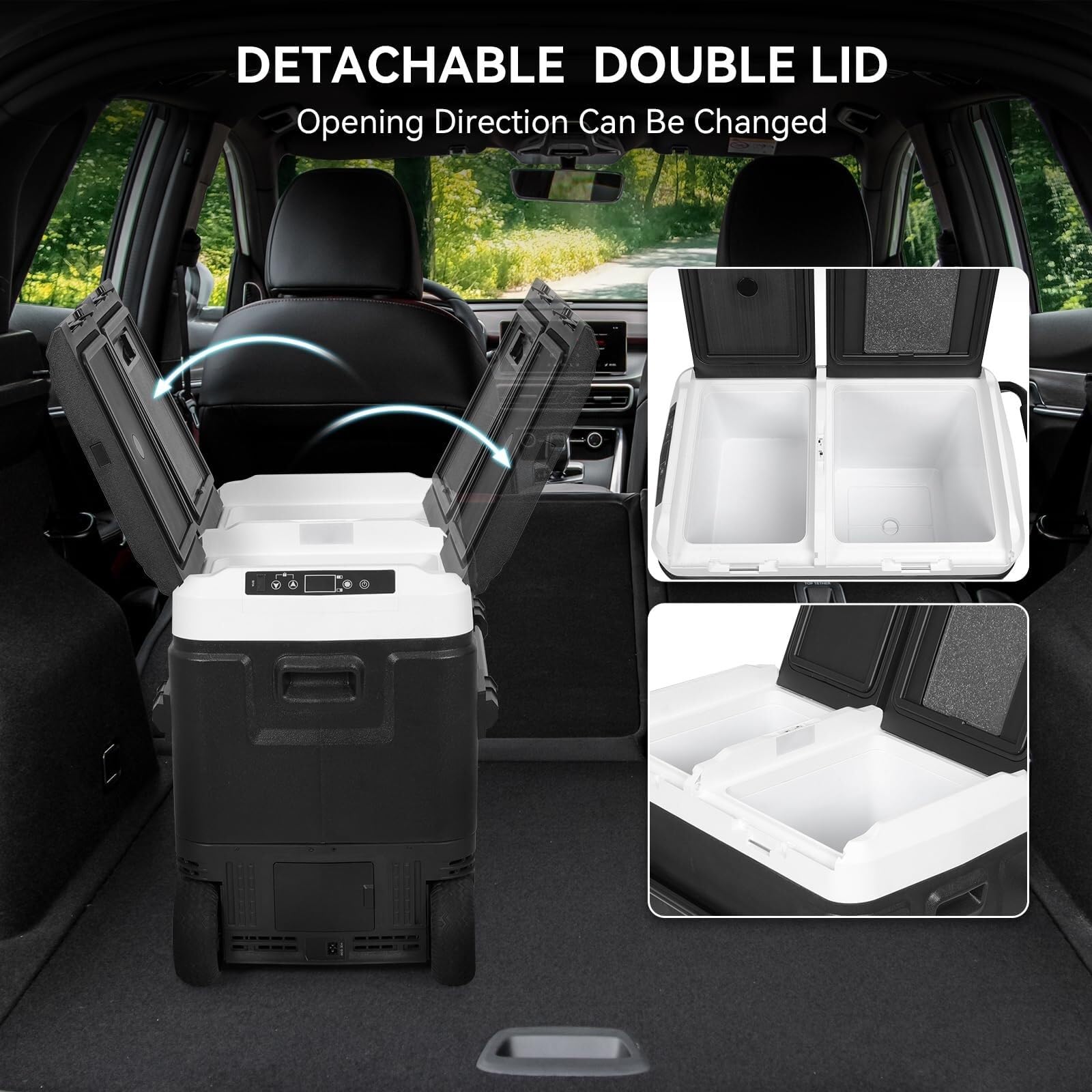 Frigo Auto 60L, Frigo da Campeggio Doppia Zona con Controllo App, 12V/220V, con Maniglia telescopica per Auto, Camion, Camper, Barca, Fino a -20 °C