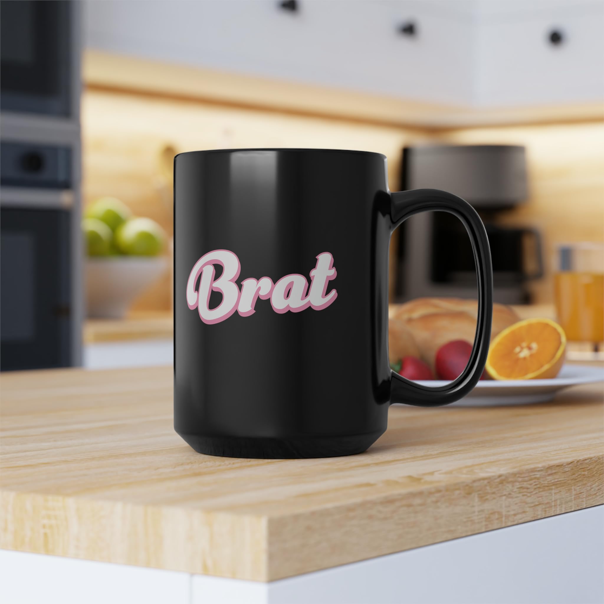 Brat 15oz Ceramic Black Coffee Mug - BDSM Accessories - Gifts for Submissive Girlfriend - Sub Gift from Dom Sugar Daddy - DDlg MDlg Bratty Girl