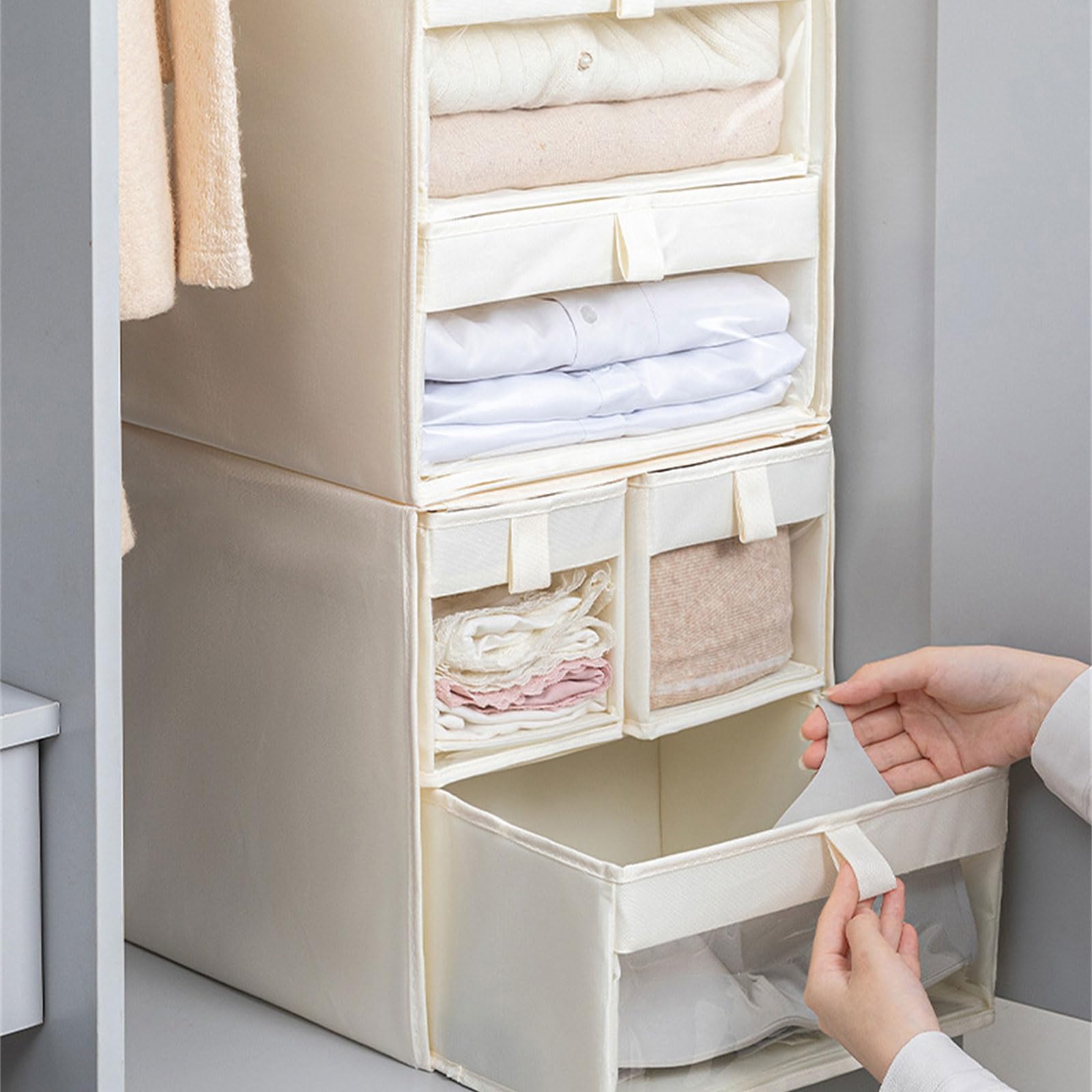 Instants Assembly Stoff Schubladen Organizer, faltbar, für Schlafzimmer, Kommode, Aufbewahrungslösung für den täglichen Gebrauch, stapelbare Aufbewahrungsbehälter