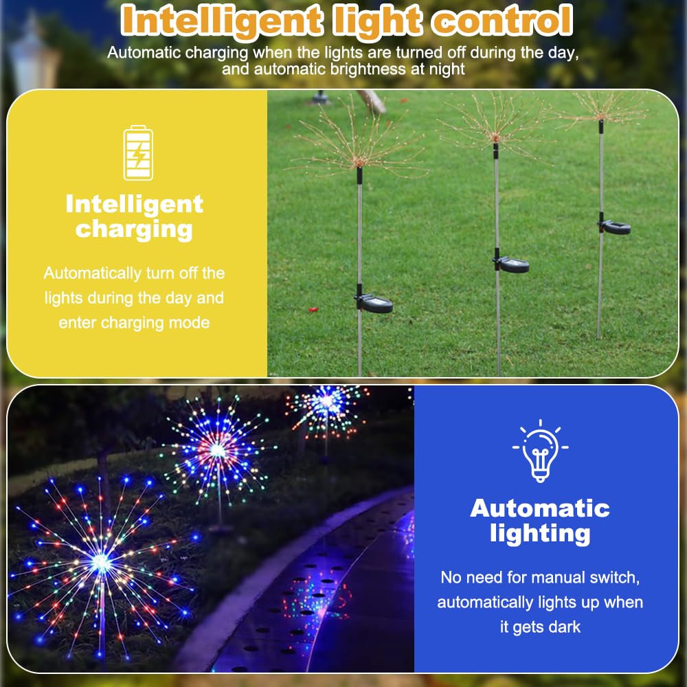 XEERUN Solar Garden Lights Outdoor, 4PCS Solar Firework Garden Lights, 8 Modes - Image 3