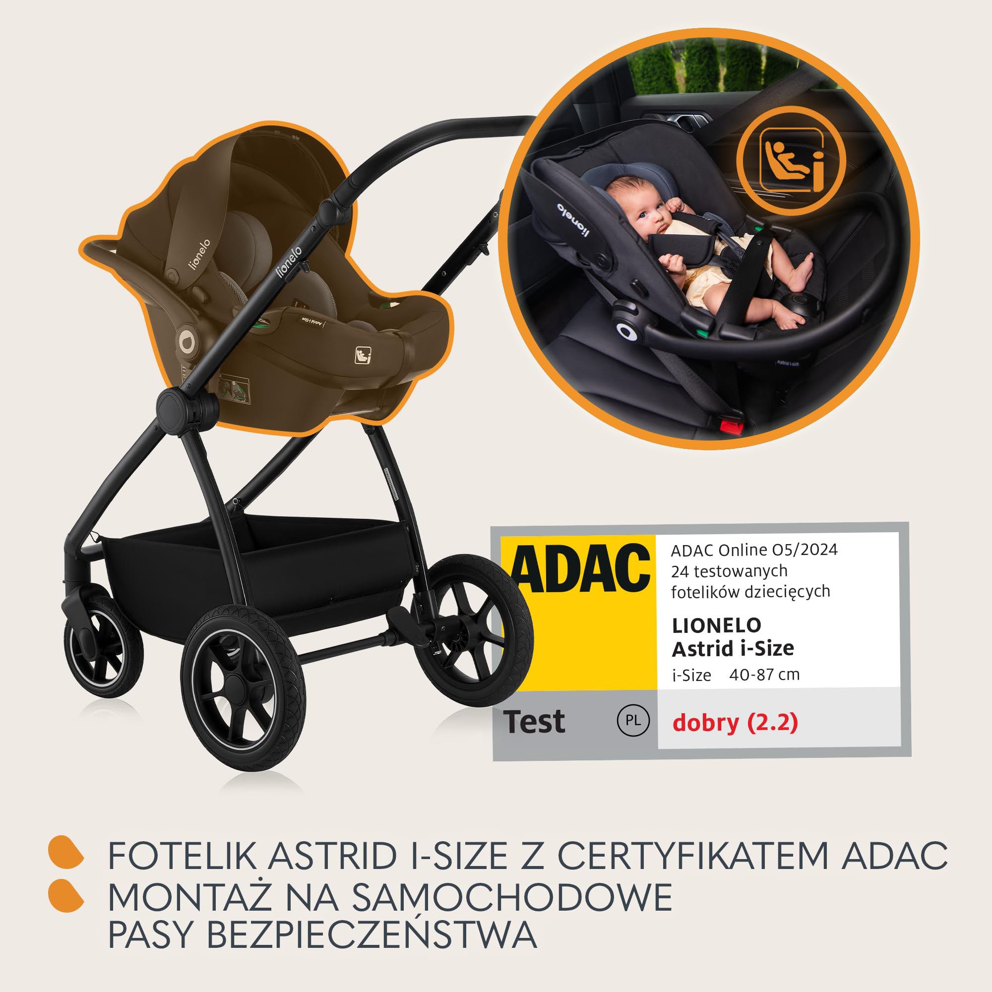 LIONELO MERIL 3 in 1 Wielofunkcyjny Wózek Dziecięcy 0-48 Miesięcy Do 22 Kg, Gondola Do 9 Kg, Fotelik Samochodowy Do 13 Kg, Koła Terenowe 360°, Pełna Amortyzacja, Budka XXL UPF50+ (Szary)