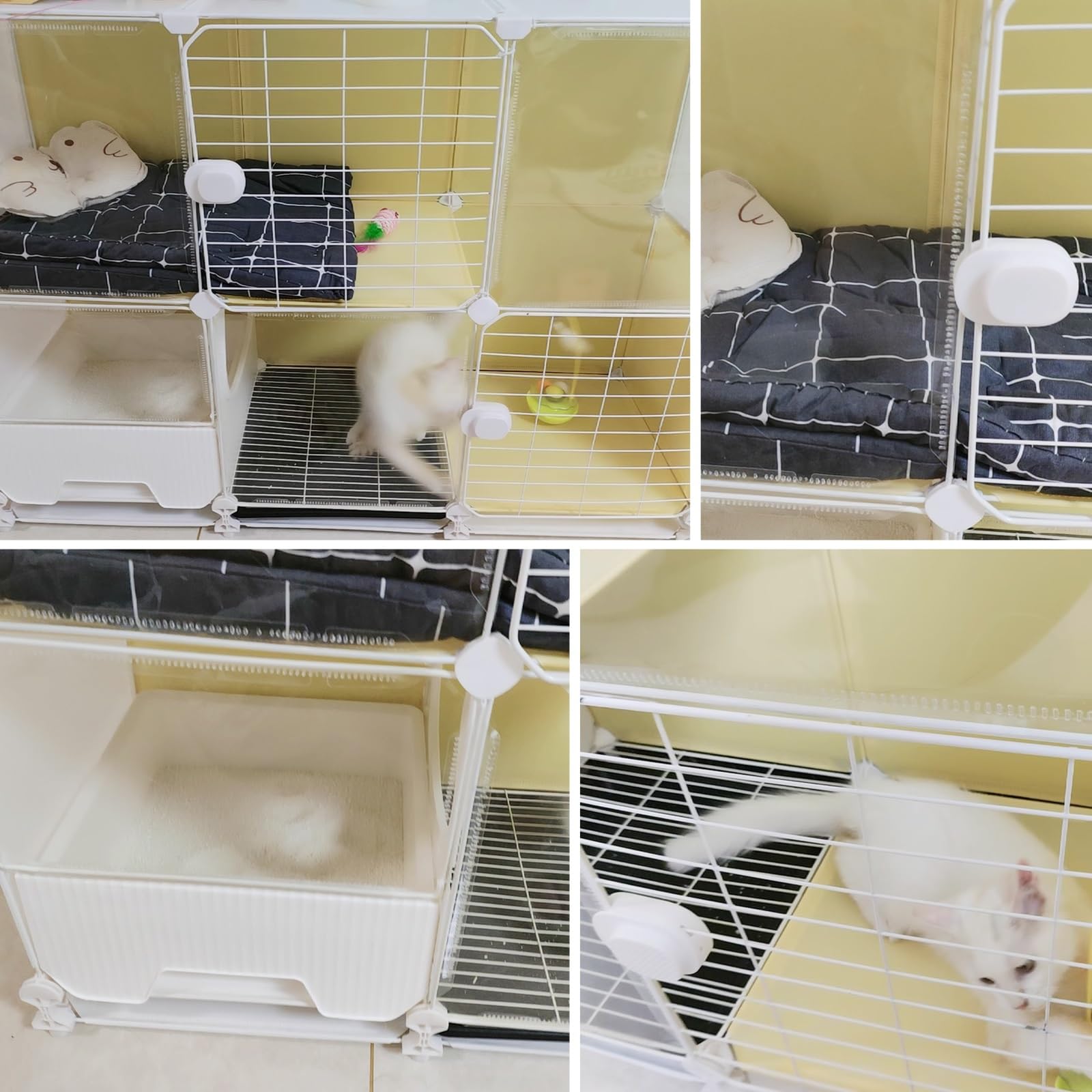 Gabbia per Gatti da Interno con Lettiera, Recinto Multifunzione in Pannelli PP e Rete Metallo, Facile da Pulire per Gatti Conigli Piccoli Animali(70x45x42cm)