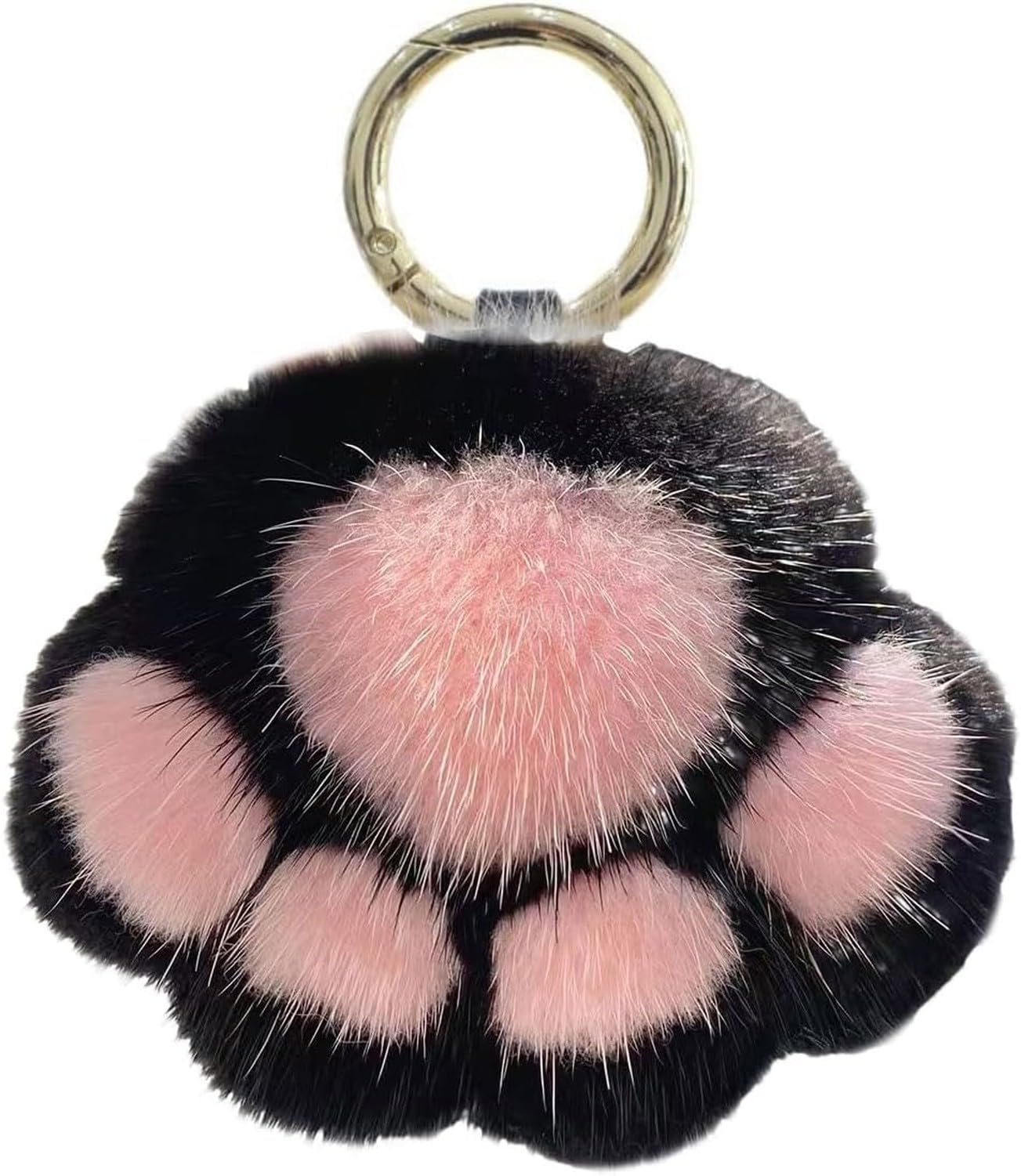 AIEIJJH Adorable Soft Plush Cat Paw Keychain Fluffy Warm Pink Kitty Hand Keyring Holders for Bag Purse Pendant Cute, Black Pink