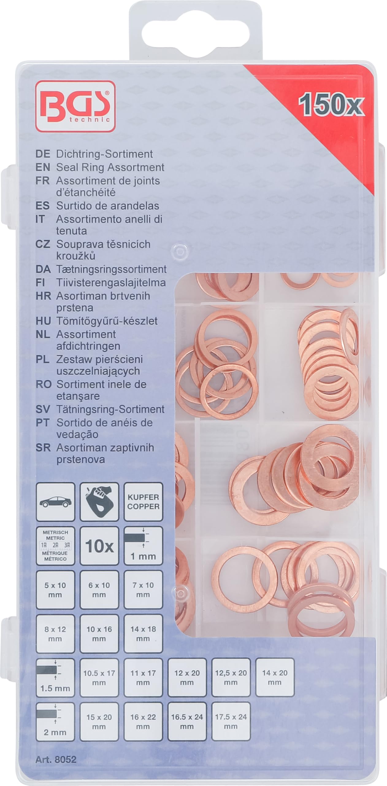 BGS 8052 | Zestaw pierścieni uszczelniających | miedź | 150 szt.
