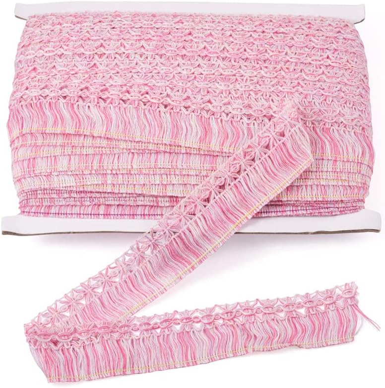 Pandahall 27.34 Yards Polyester Fringe Tassel Lace Ribbon Trim 1.38 Inch Chainette Fringe Fibre Trimming Pink for DIY Sewing Crafts Latin Wedding Dress Curtain Lamp Shade Decoration