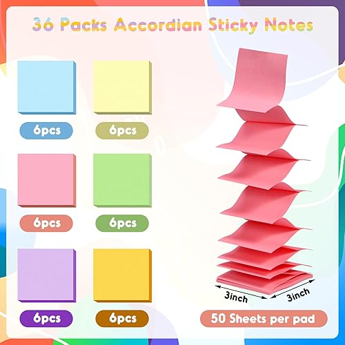 Miniatura 2 de 36 blocs de notas adhesivas emergentes de 3 x 3 pulgadas, 6 blocs de notas autoadhesivas de colores brillantes, 1800 hojas, notas adhesivas de