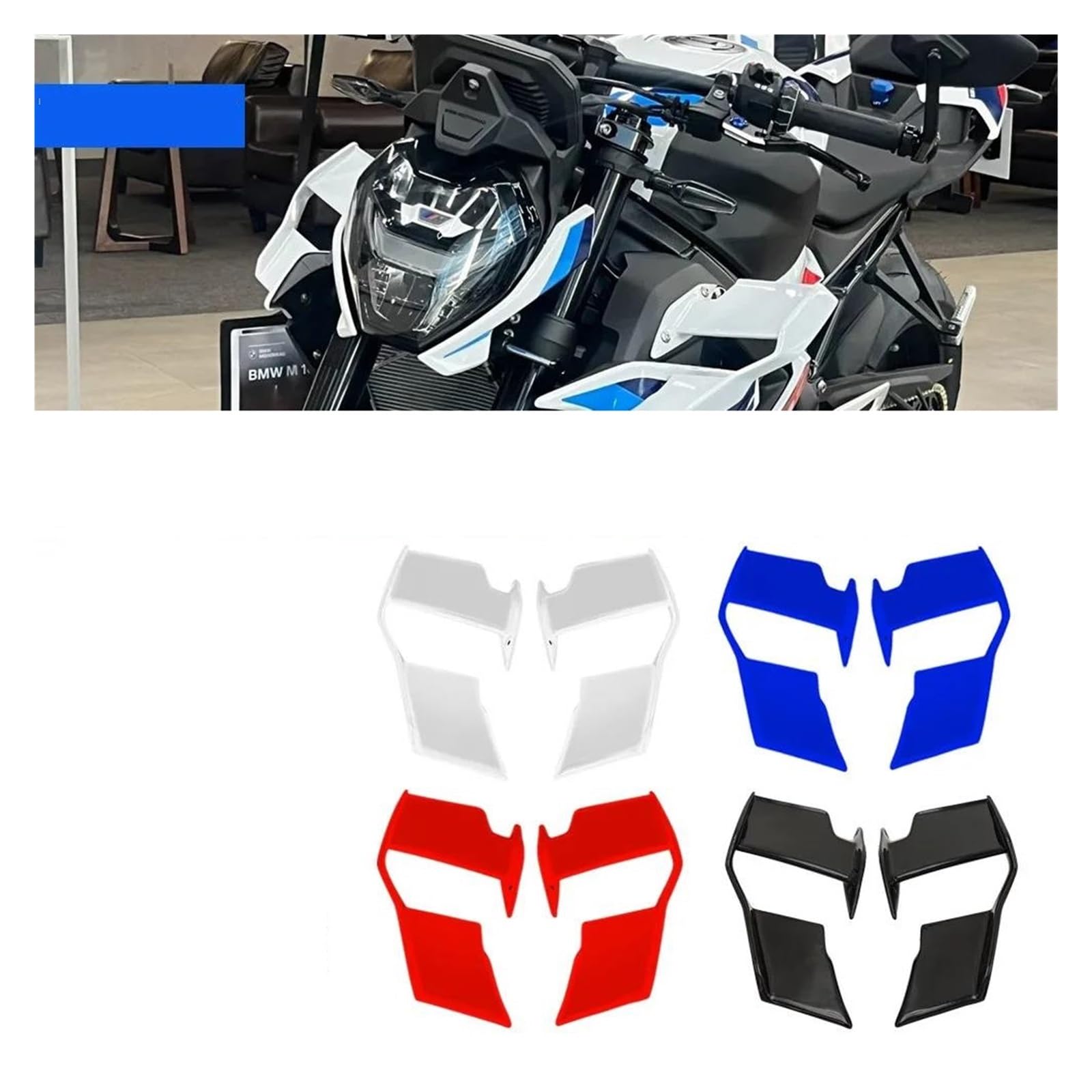 Moto latéral carénage aileron Kit De Carénage Aileron Latéral Aérodynamique pour Moto, Aile Fixe, pour BMW S1000R S 1000R M1000R 2021 2022 2023 2024(Black)