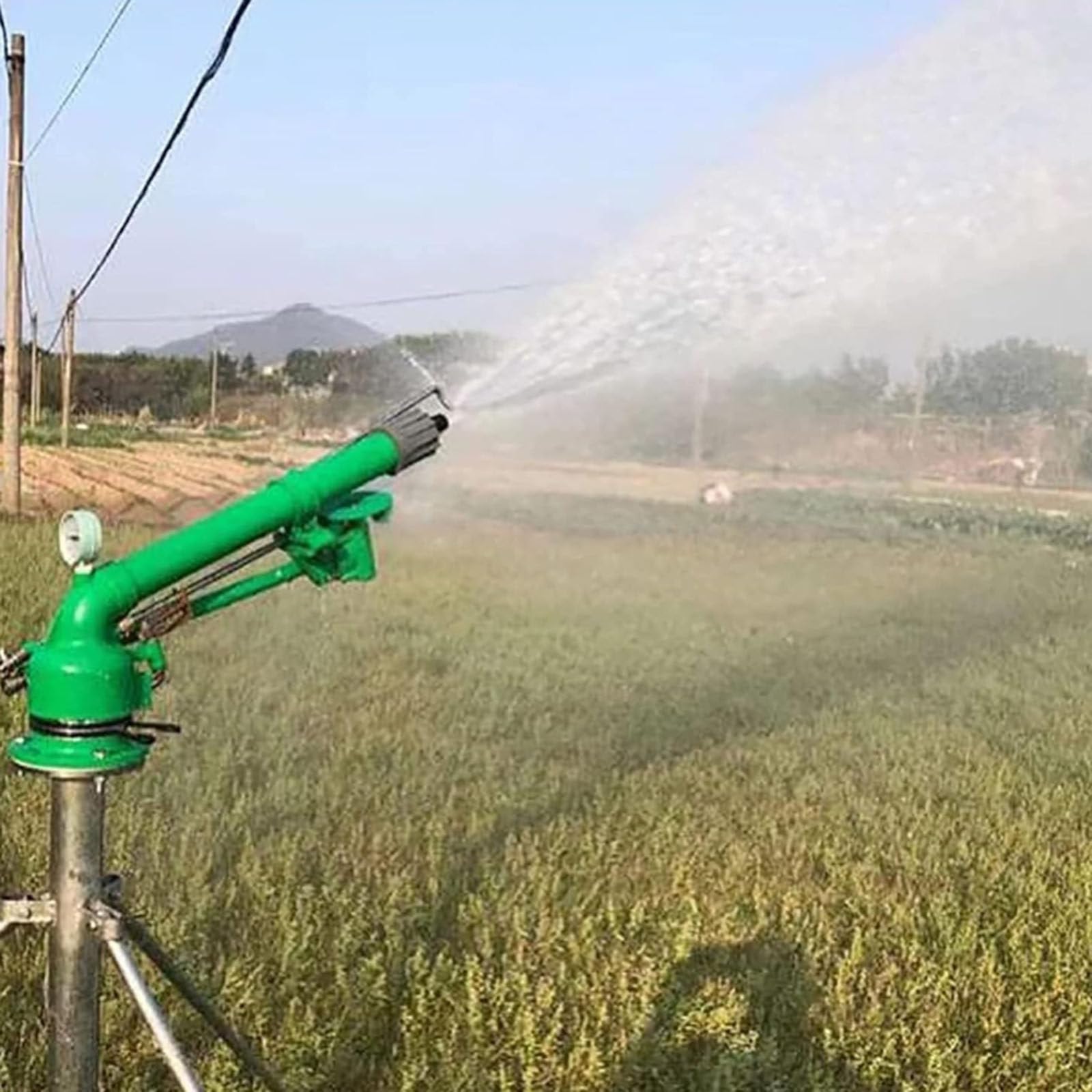 Zraszacz impulsowy do dużego pokrycia, pistolet natryskowy obracający się o 360 stopni, z 10 dyszami i manometrem do nawadniania trawnika i nawadniania gospodarstw rolnych