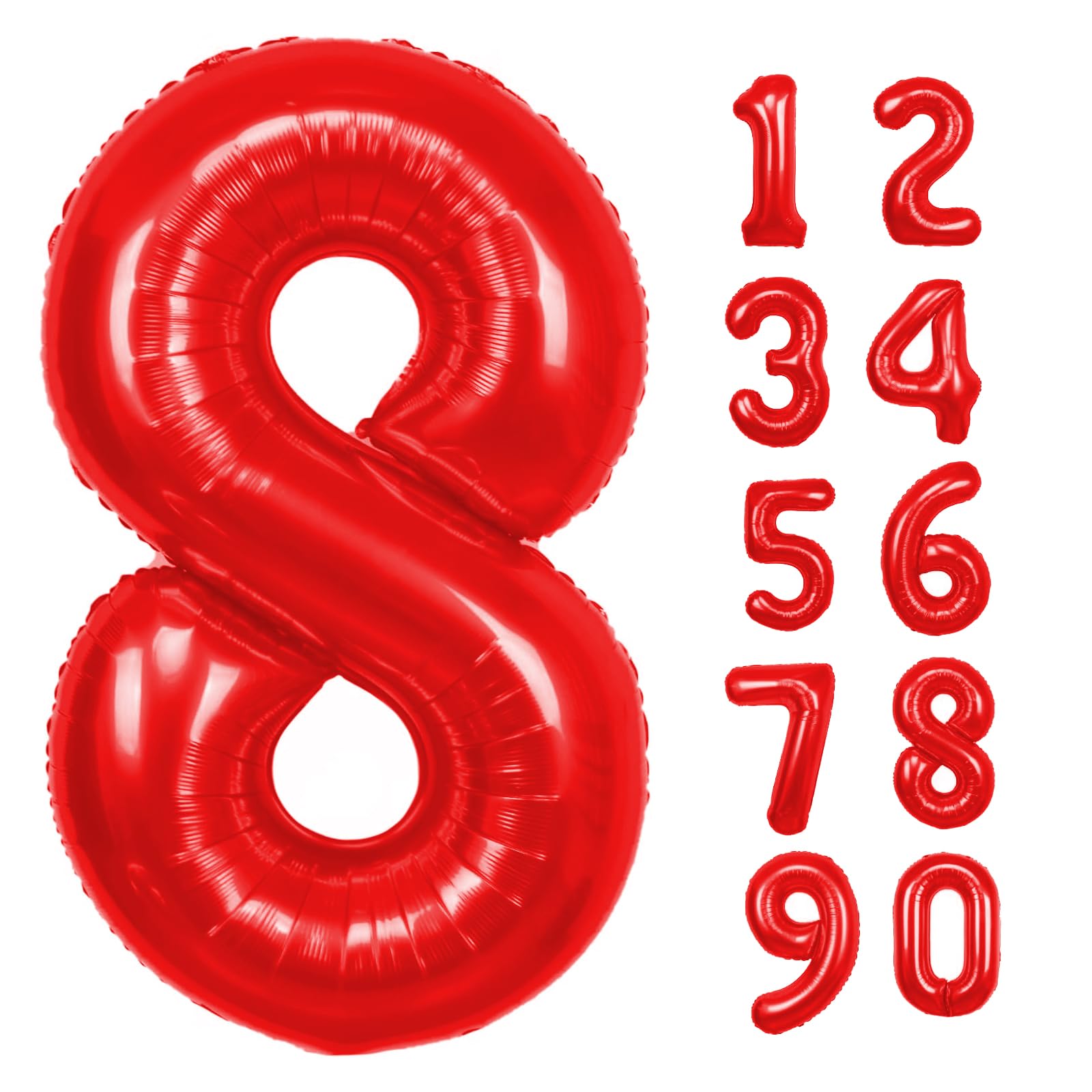 40 inch Red Number 8 Balloon, Giant Large 8 Foil Balloon for Birthdays, Anniversaries, Graduations, 8th Birthday Decorations for Kids
