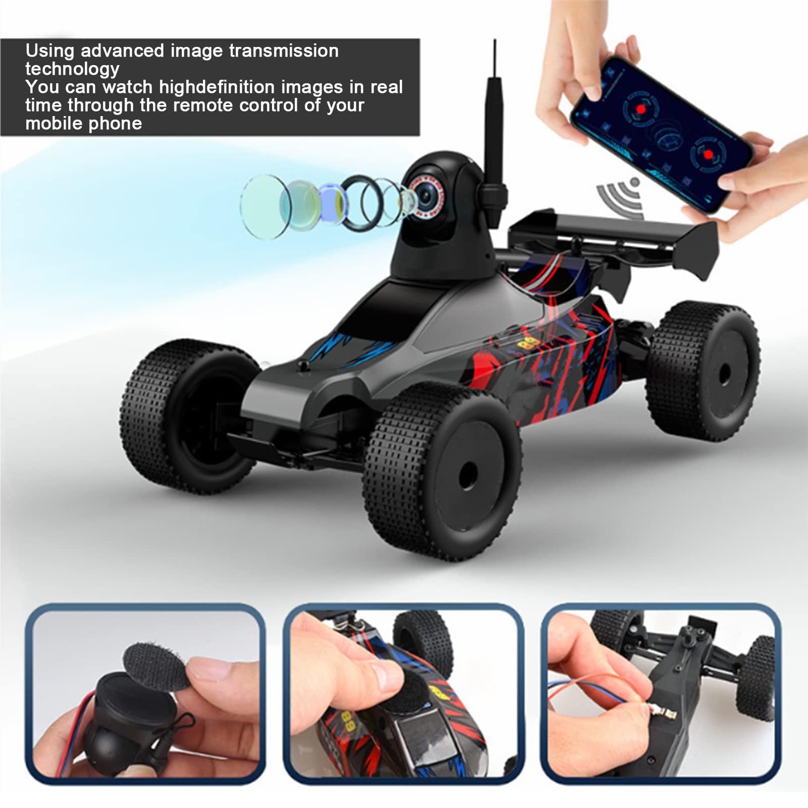Cámara de Coche RC, cámara WiFi HD 720P Cámara de Coche con Control Remoto RC para picnics Serie F3 F4 1/24 Senderismo Viajes