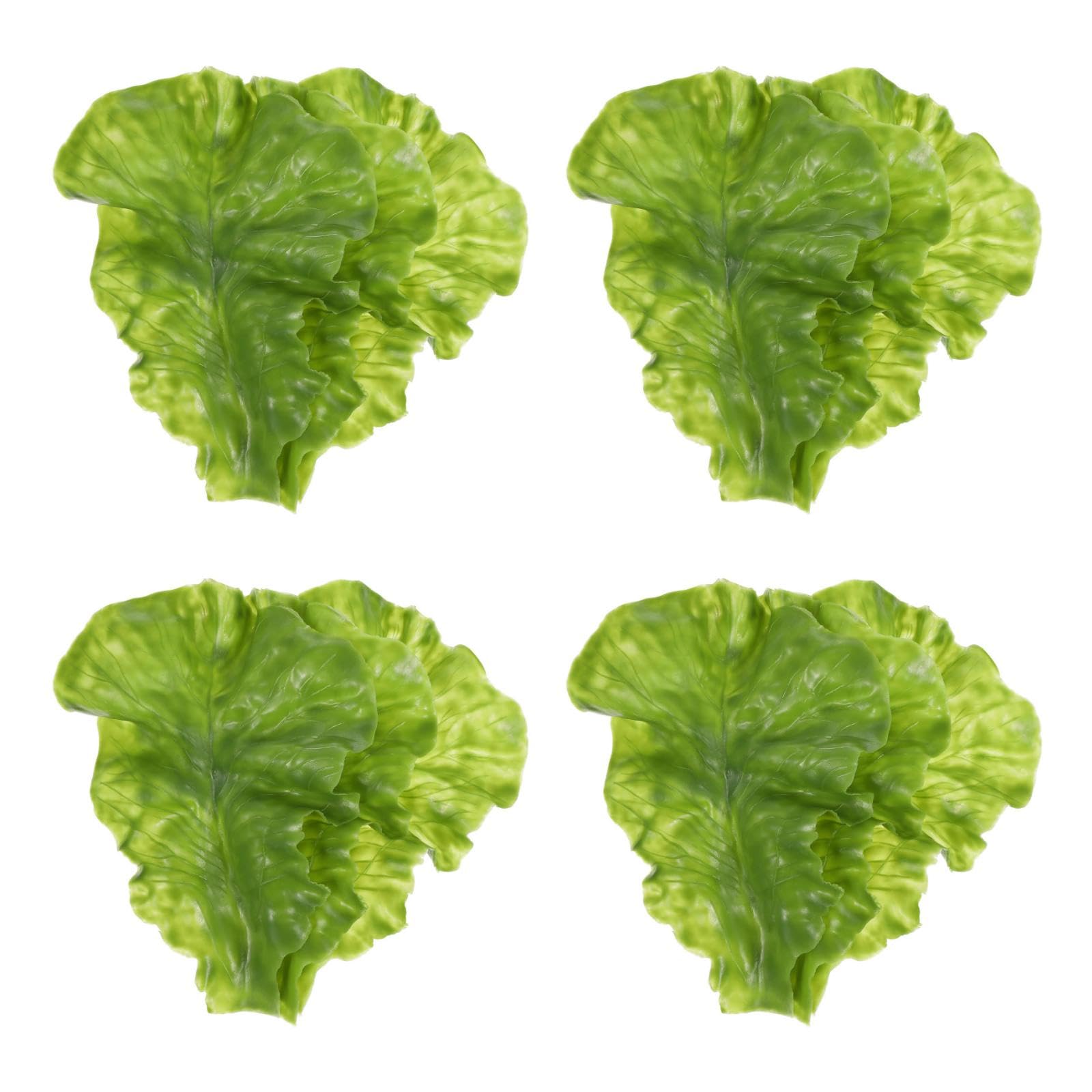 Veemoon 12 hojas de lechuga falsas, realistas, hojas de vegetales artificiales, simulación, plato de lechuga verde, PVC, verduras, ensalada, decoración de alimentos, para tienda de frutas, accesorios