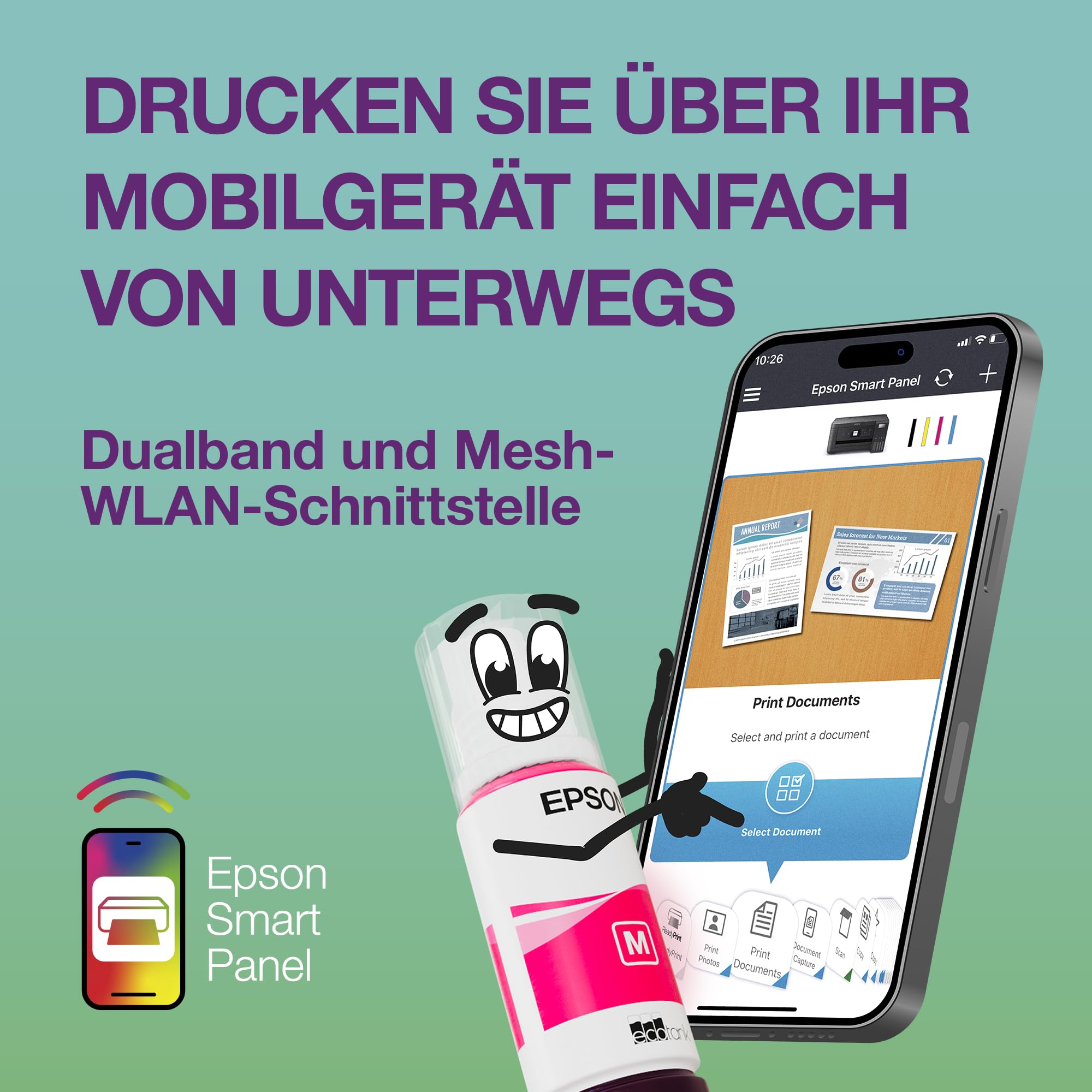 Epson EcoTank ET-2950 Tintentankdrucker | für vielbeschäftigte Haushalte | WLAN | A4 | Drucken, Kopieren, Scannen | 3.7 cm LCD-Display | Duplexdruck | inkl. Tinte für bis zu 3 Jahre