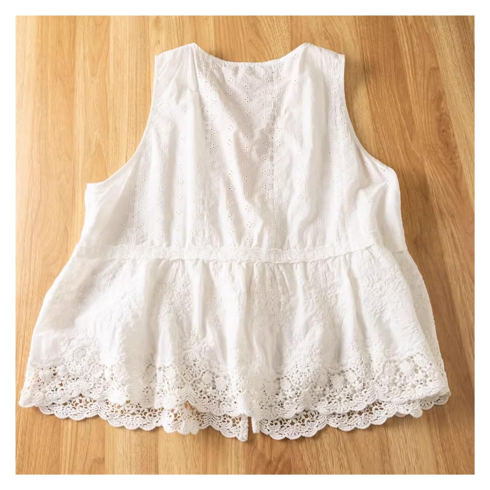 Haut Cardigan Patchwork au Crochet Creux Beige Blanc