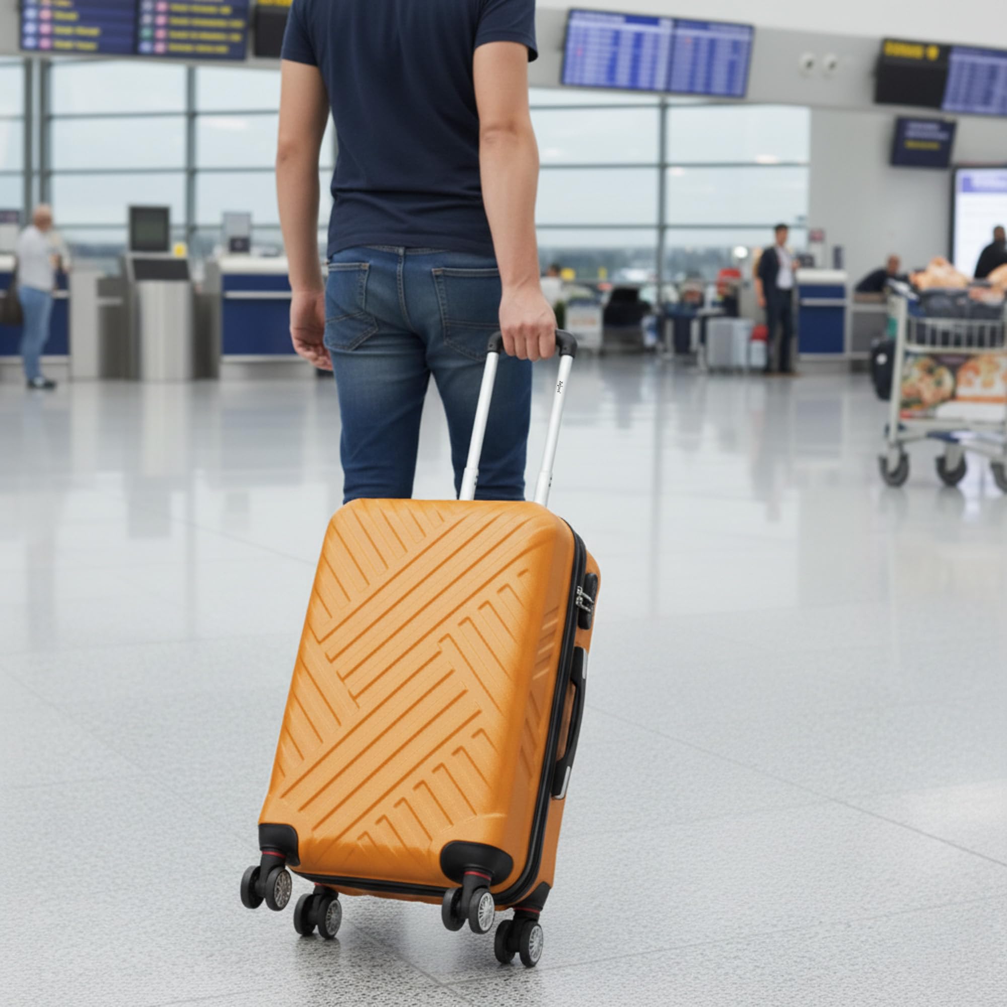 Zelsius Set de valises à 3 pièces Orange | Valises rigides ABS à roulettes Doubles, avec Cadenas à Combinaison de Chiffres, cloison Interne | Bagage de Cabine, Set de Valise, Lot de 3, Trolley
