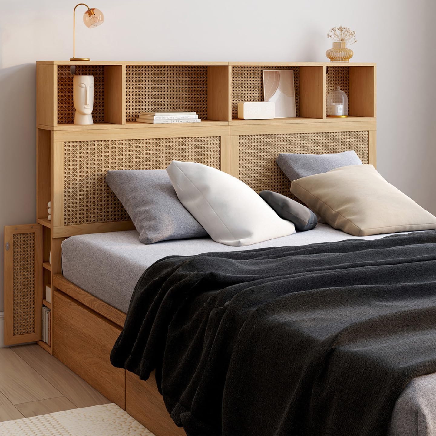 IDMarket - Tête de lit EDHEN 145 cm cannage et Bois