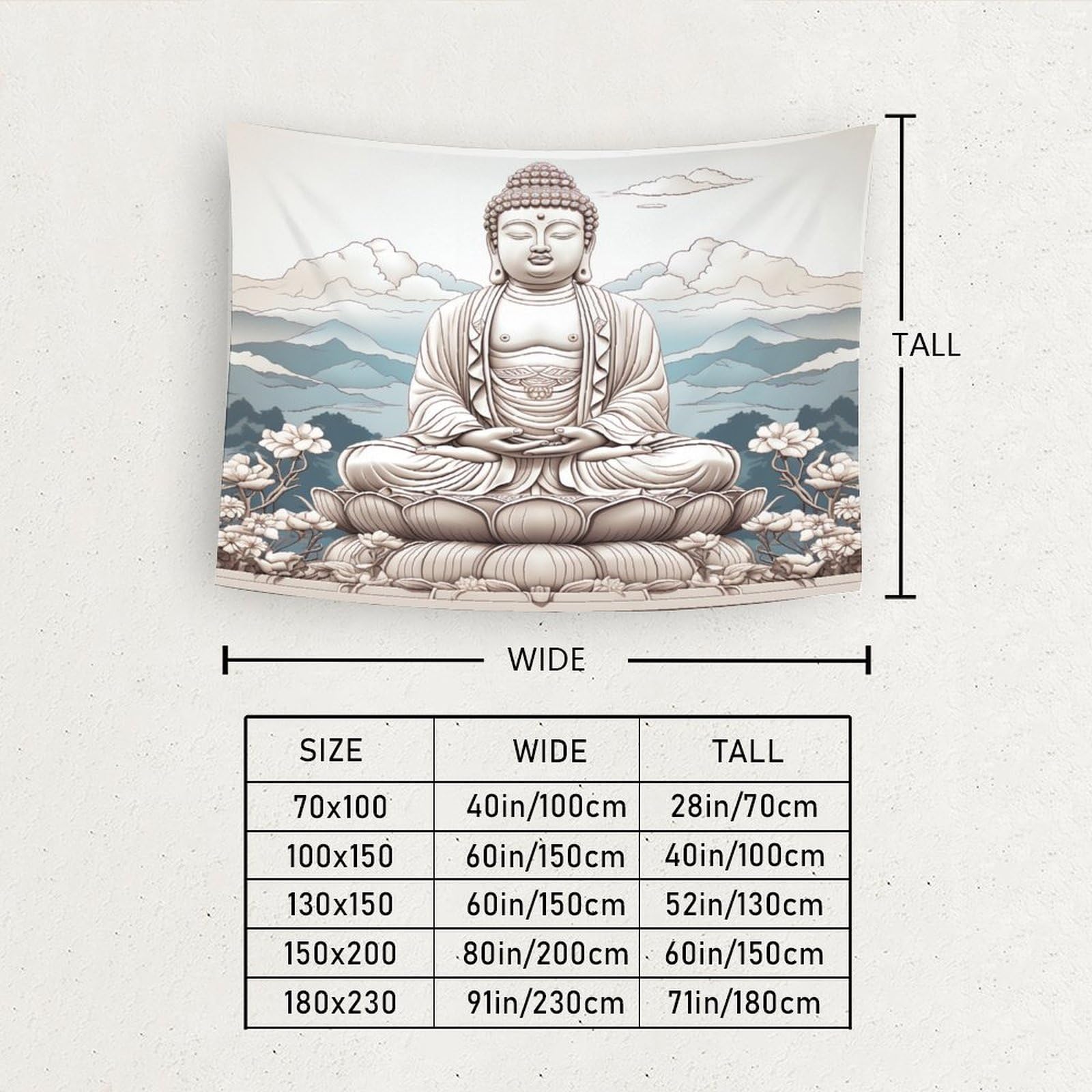 Arazzo Buddha Da Parete 180x230cm - Tappeto Decorativo, Copriletto, Per Camera E Soggiorno - Foto 2