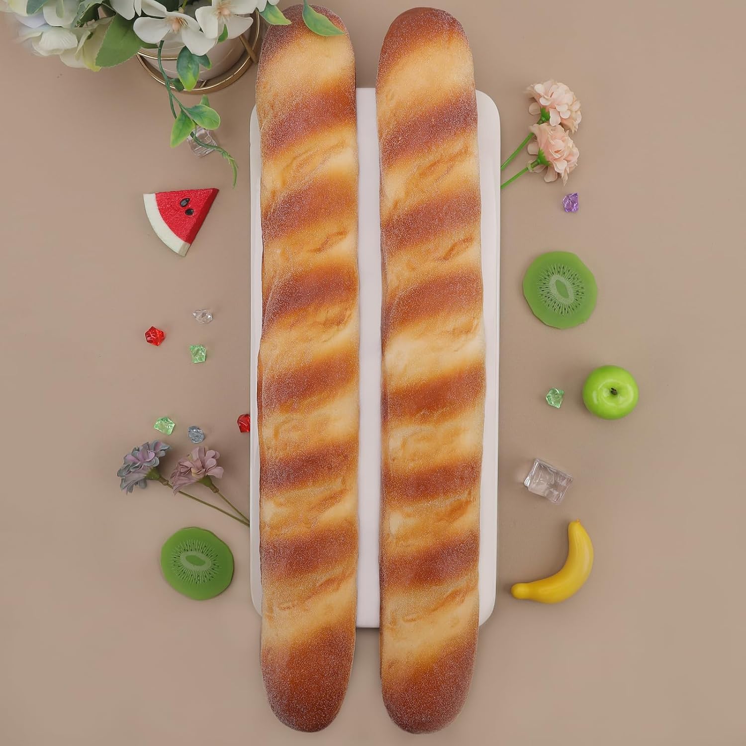 Gresorth 18.5 inch Artificial Long Bread Prop PU Fake Baguette Simulation Lifelike Dessert for Kitchen Display Decoration Photography Props - 2pcs